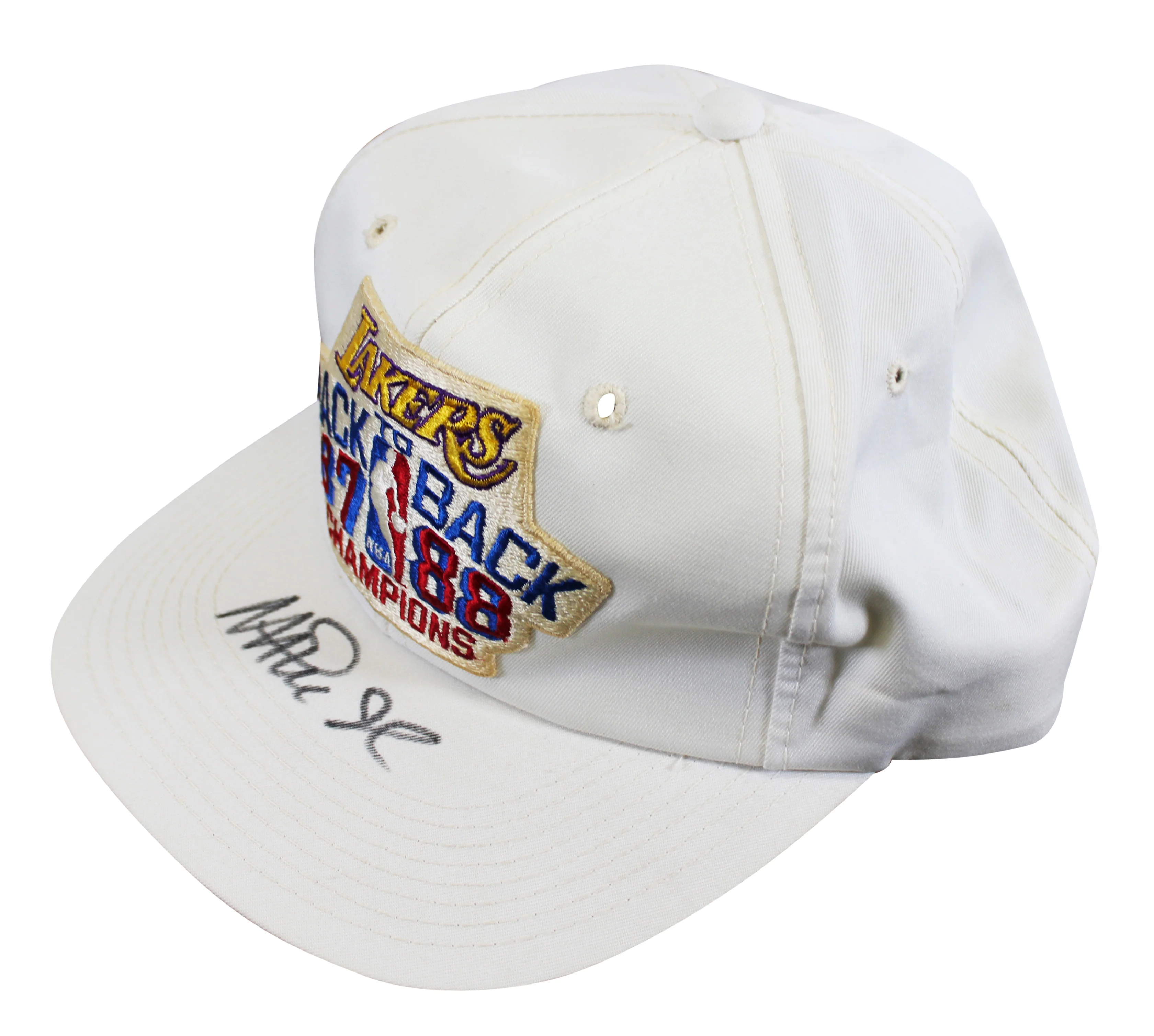Lakers Magic Johnson Signed 1987-1988 NBA Champions Hat BAS Witnessed #W426875 - Image 4