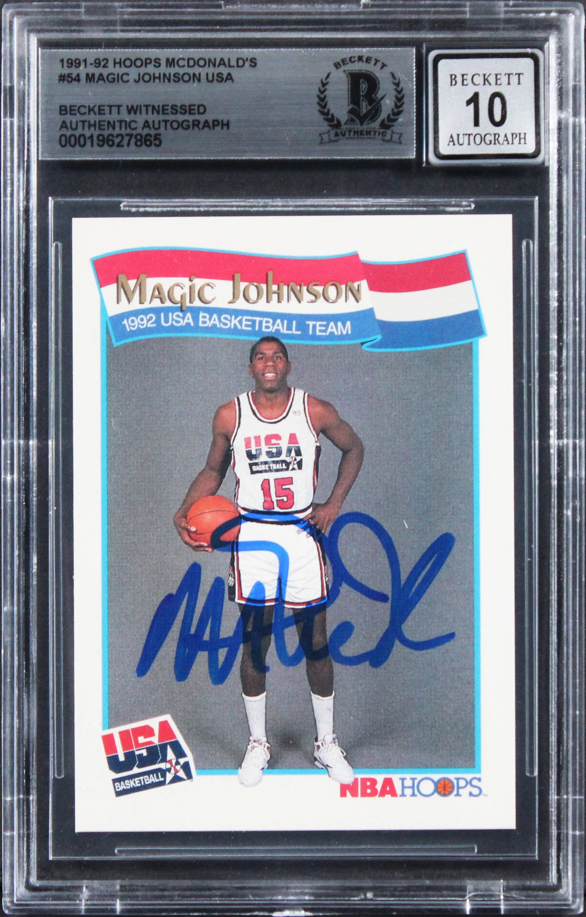 Lakers Magic Johnson Signed 1991 Hoops McDonald's #54 Card Auto 10! BAS Slabbed - Image 2