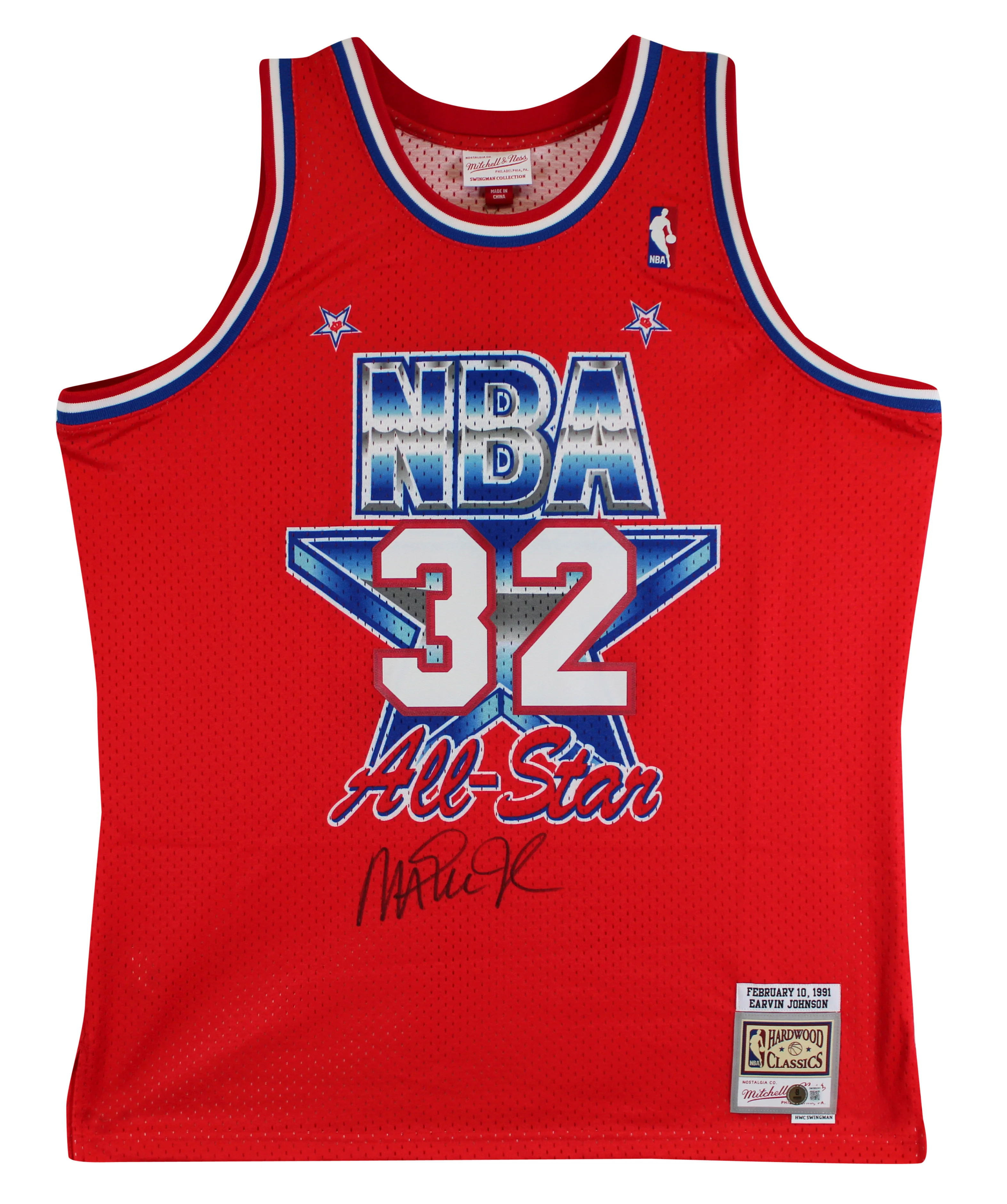Lakers Magic Johnson Signed 1991 M&N HWC All-Star Red Swingman Jersey BAS Wit - Image 3