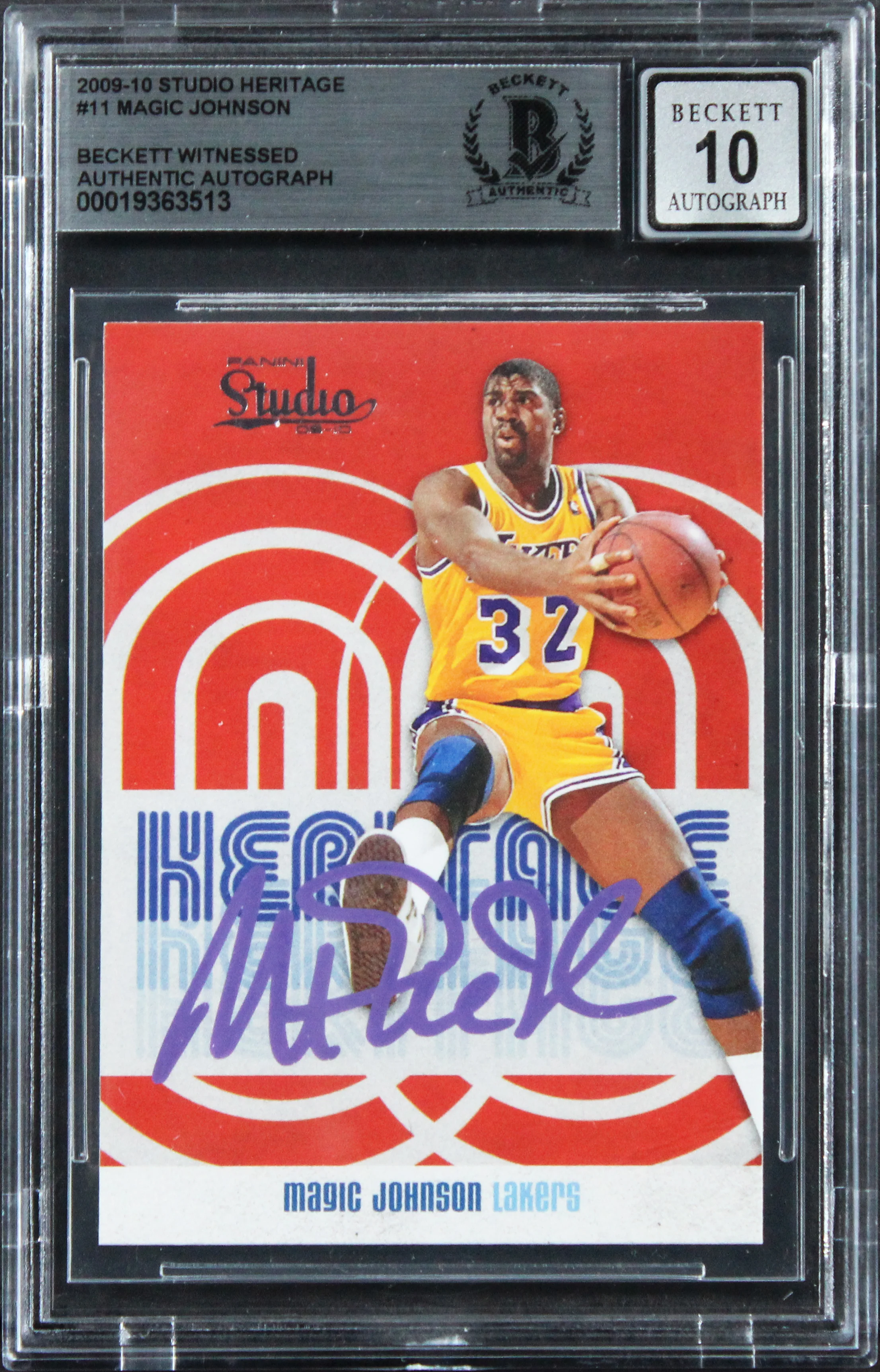 Lakers Magic Johnson Signed 2009 Studio Heritage #11 Card Auto 10! BAS Slabbed - Image 2
