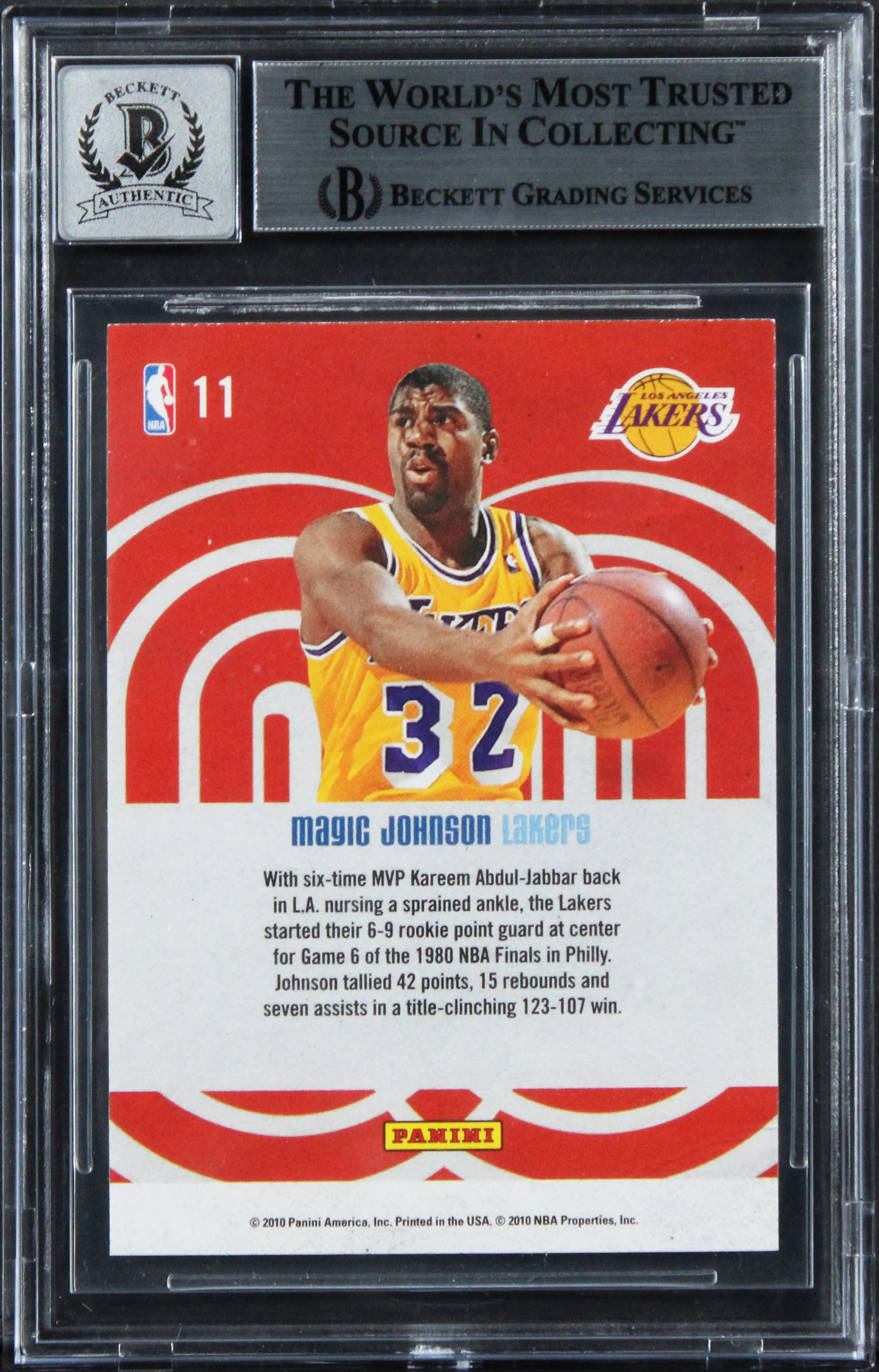 Lakers Magic Johnson Signed 2009 Studio Heritage #11 Card Auto 10! BAS Slabbed - Image 3