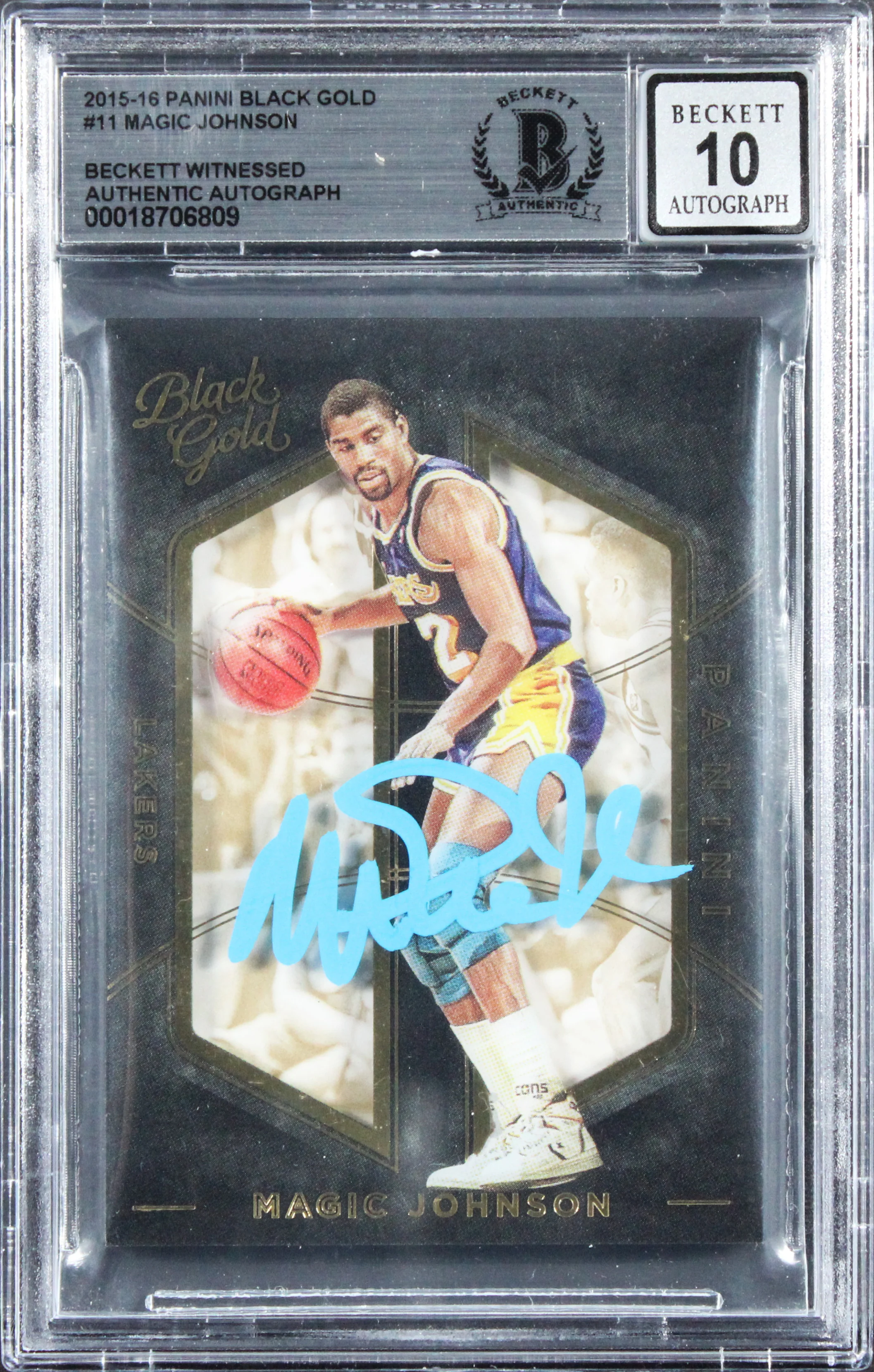 Lakers Magic Johnson Signed 2015 Panini Black Gold #11 Card Auto 10! BAS Slabbed - Image 2