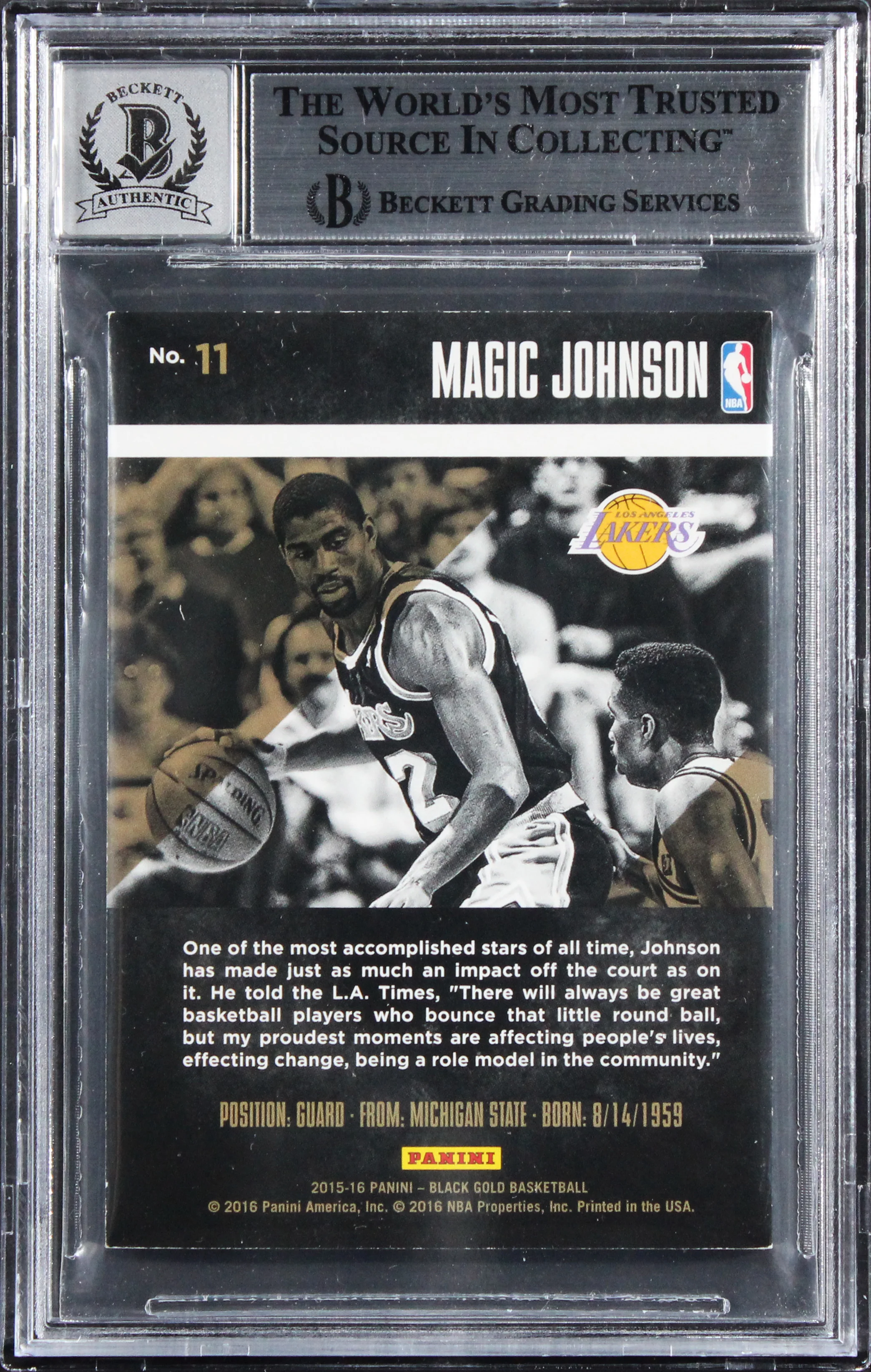 Lakers Magic Johnson Signed 2015 Panini Black Gold #11 Card Auto 10! BAS Slabbed - Image 3