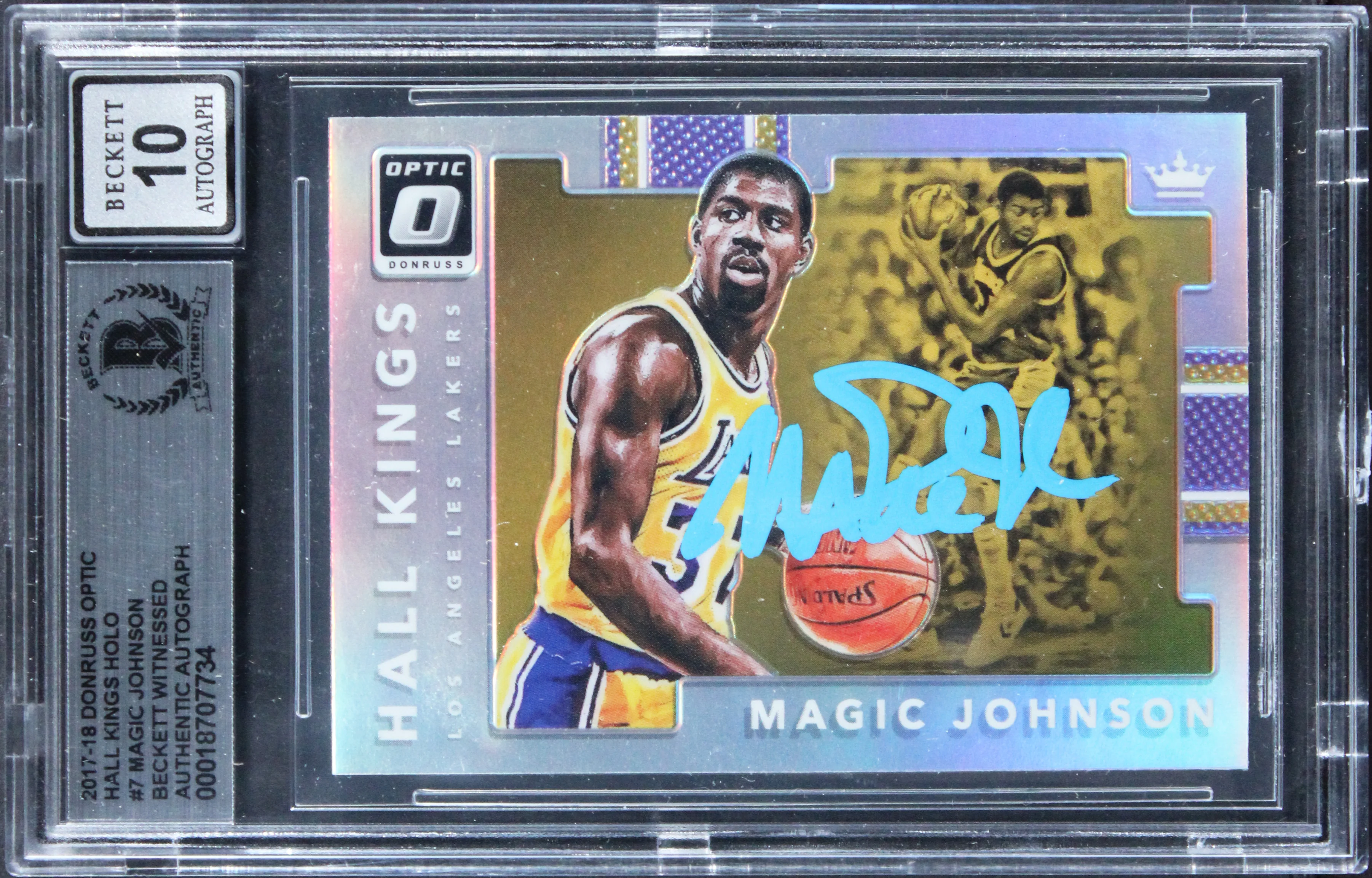 Lakers Magic Johnson Signed 2017 Donruss Optic HK Holo #7 Card Auto 10! BAS Slab - Image 2