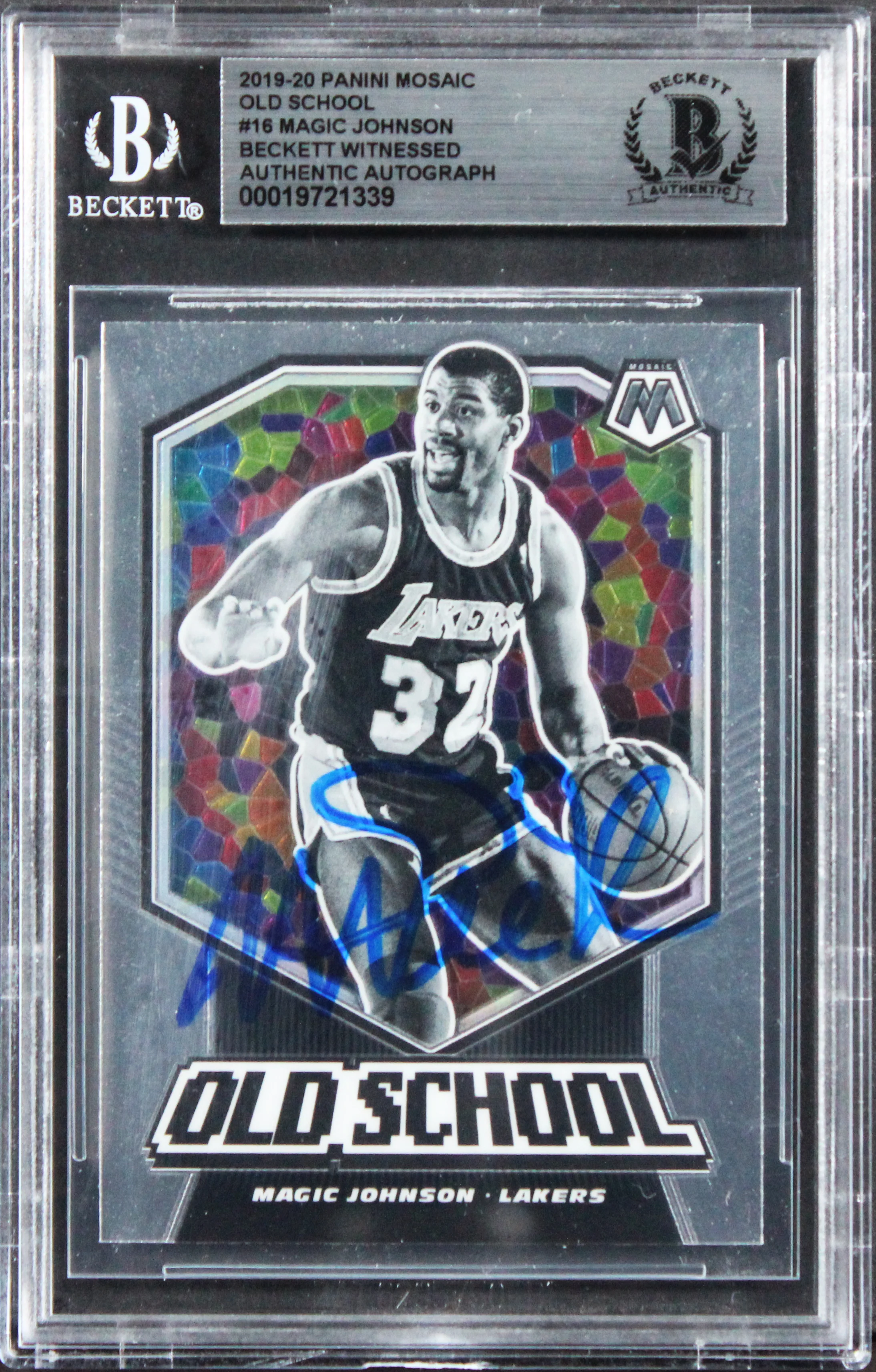 Lakers Magic Johnson Signed 2019 Panini Mosaic Old School #16 Card BAS Slabbed - Image 2