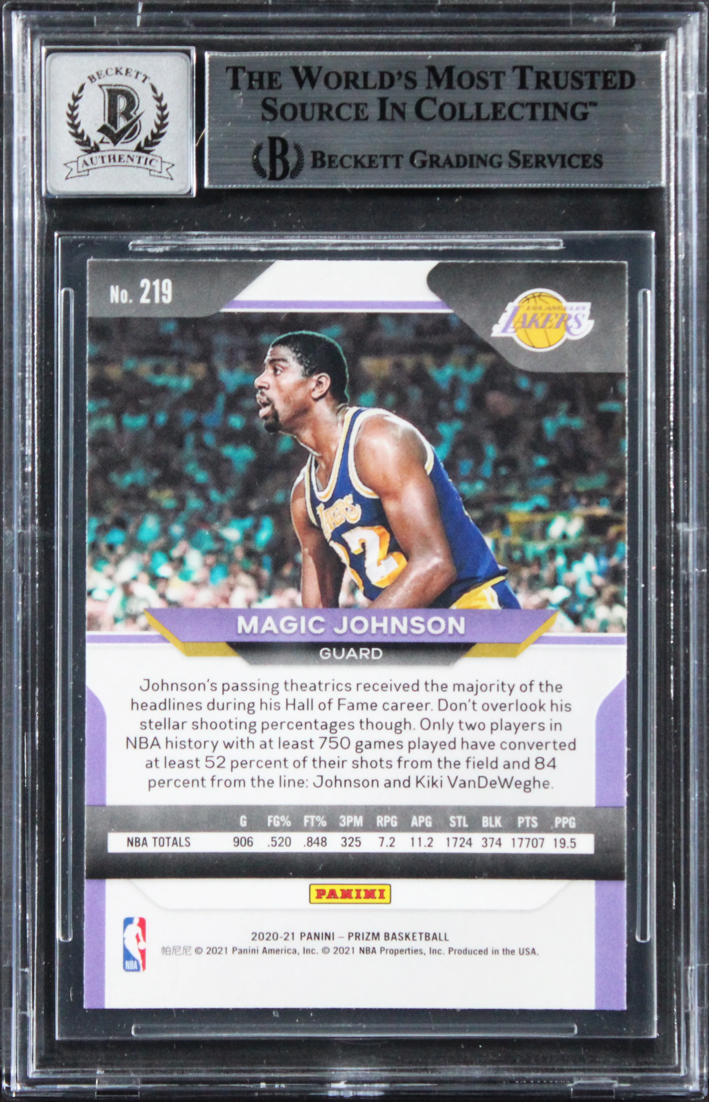 Lakers Magic Johnson Signed 2020 Panini Prizm #219 Card Auto GM 10! BAS Slabbed - Image 3