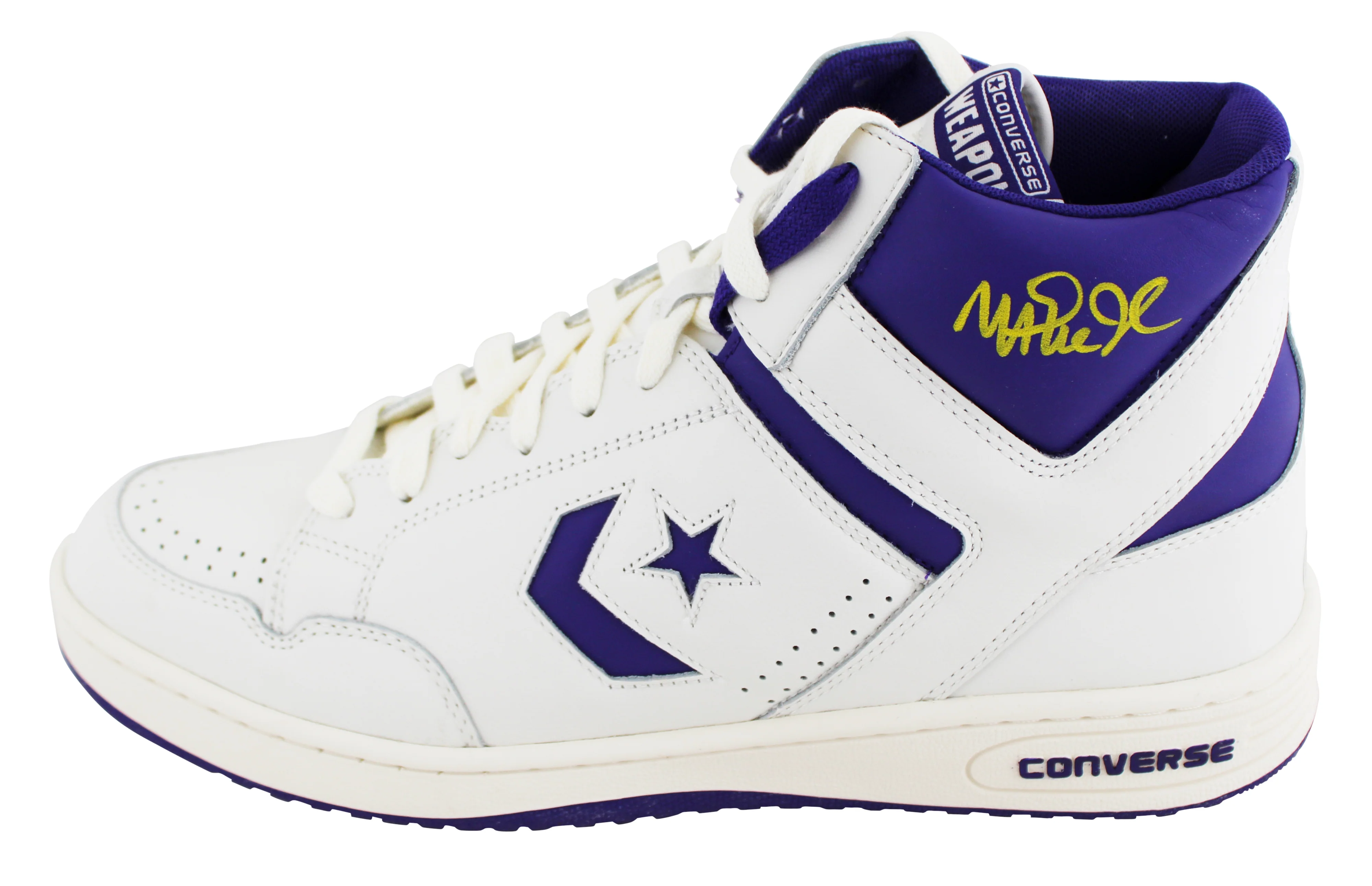 Lakers Magic Johnson Signed Left P&W Converse Weapon Shoe W/ Case BAS Witness 3 - Image 3