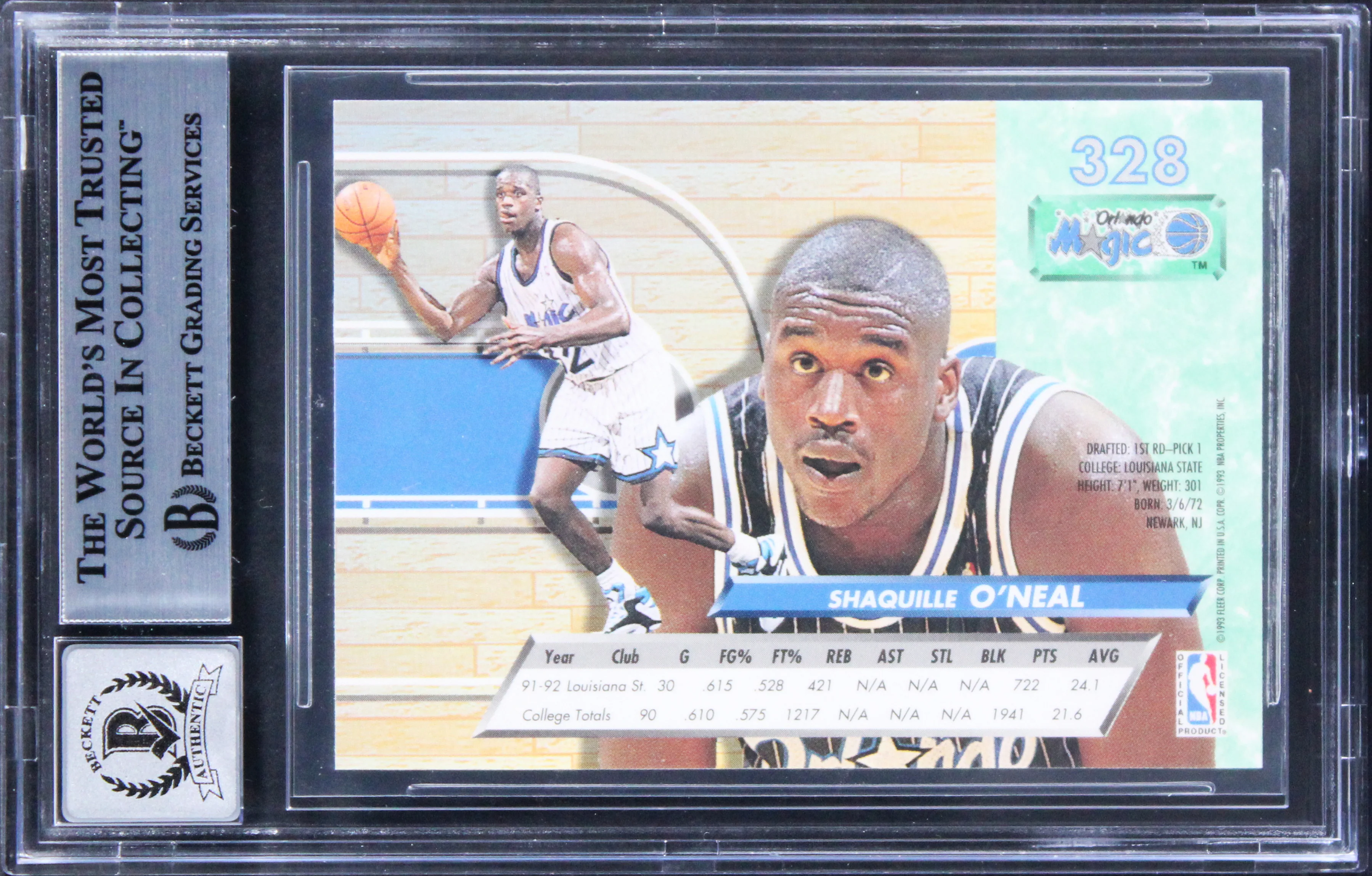 Lakers Shaquille O'Neal Signed 1992 Ultra #328 Rookie Card Auto 10! BAS Slabbed - Image 3