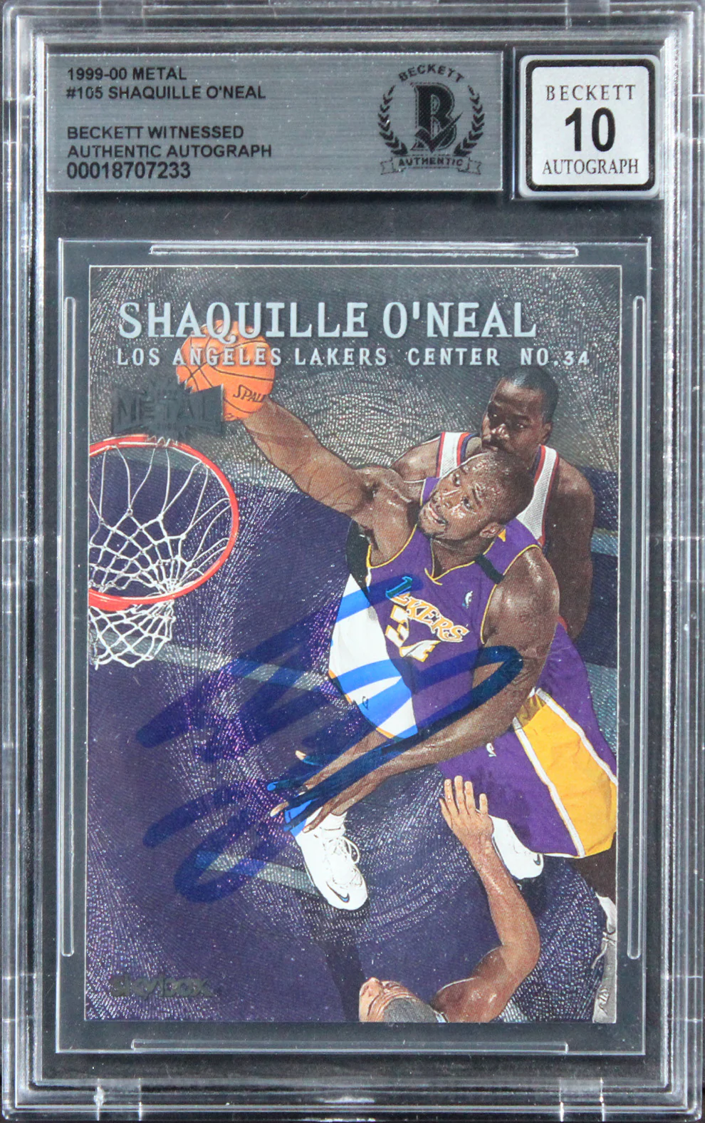 Lakers Shaquille O'Neal Signed 1999 Metal #105 Card Auto Grade 10! BAS Slabbed - Image 2