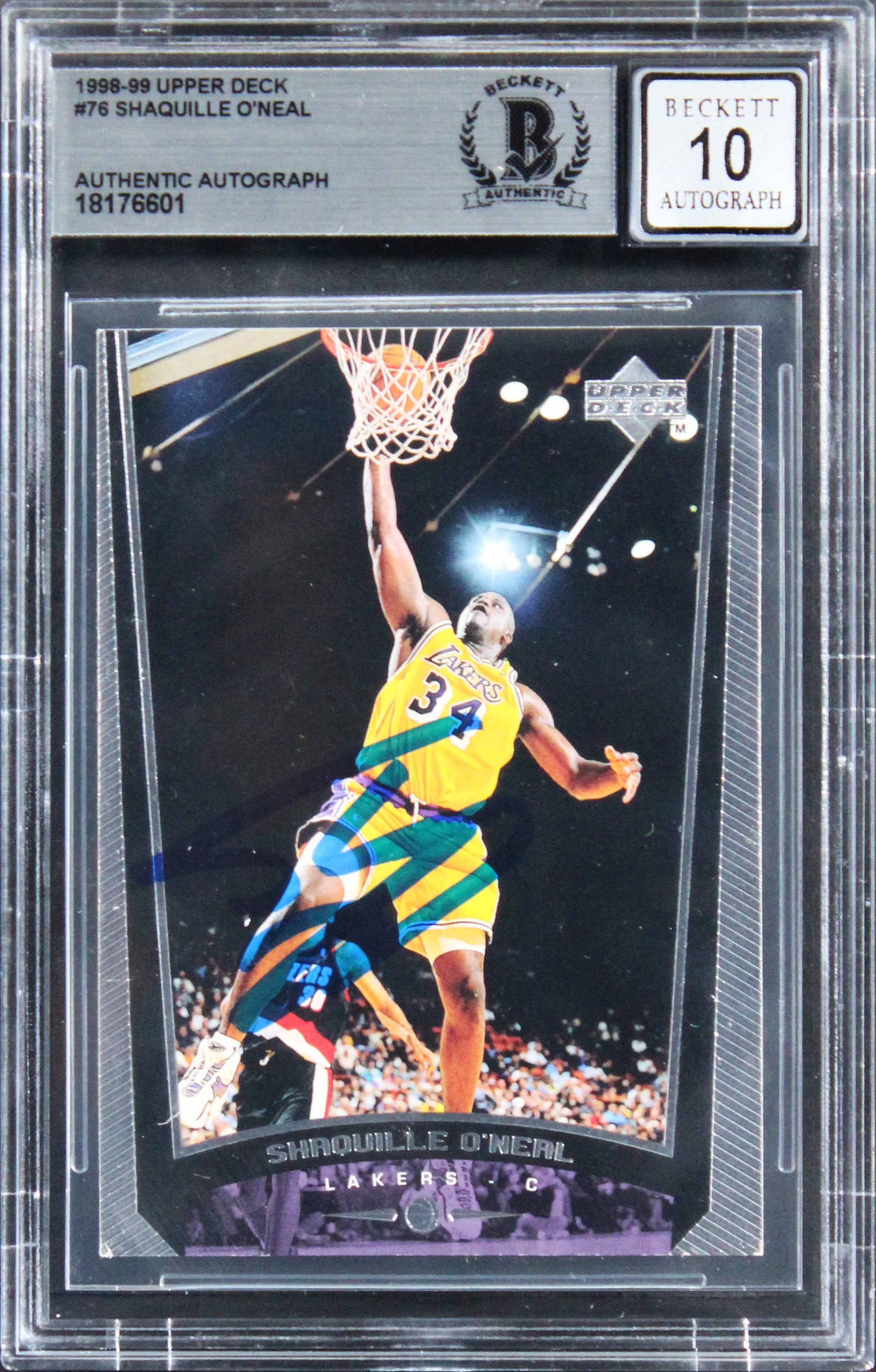 Lakers Shaquille O'Neal Signed 1999 Upper Deck #76 Card Auto 10! BAS Slabbed - Image 2