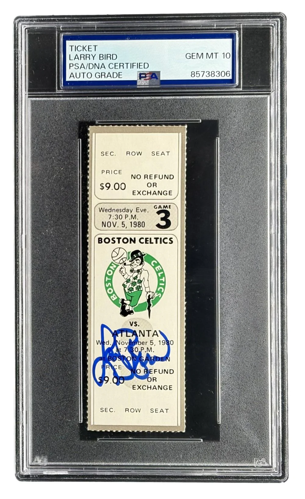 Larry Bird Signed Celtics vs Hawks Nov 5 1980 Ticket Stub PSA/DNA Auto Gem MT 10