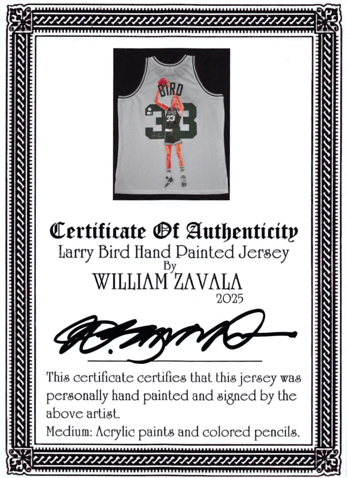 Larry Bird Signed Hand Painted LE 1/1 By William Zavala Framed Jersey BAS Wit - Image 5