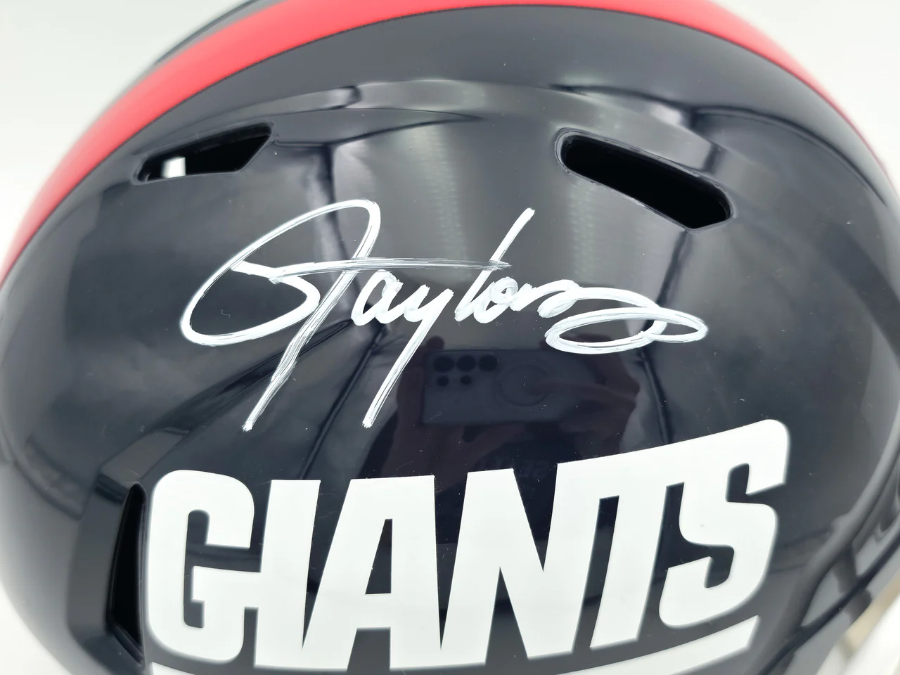Lawrence Taylor Autographed New York Giants Blue 1980-99 Throwback Full Size Speed Replica Helmet Beckett BAS Witness Stock #261939 - Image 2