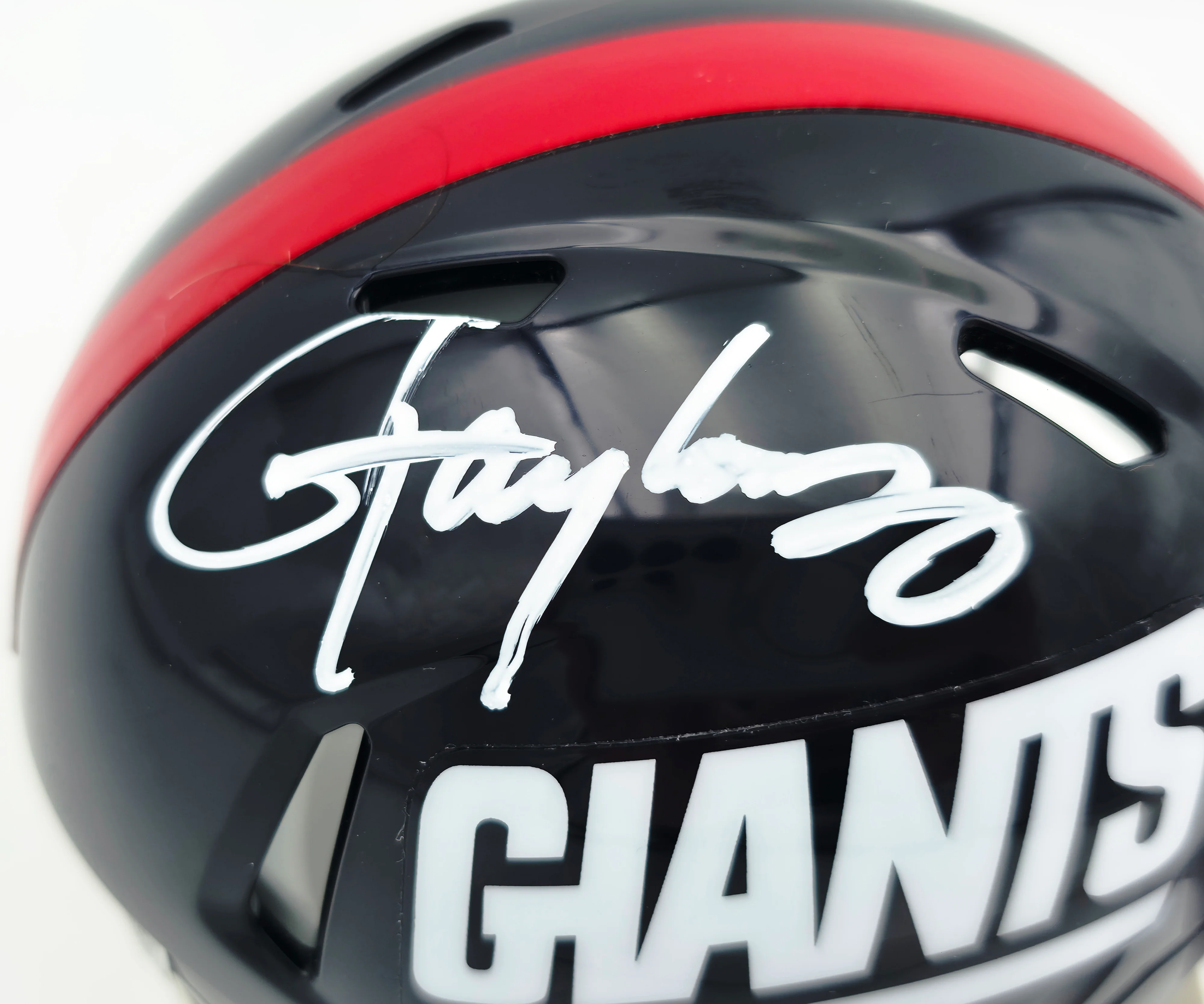 Lawrence Taylor Autographed New York Giants Blue 1980-99 Throwback Speed Mini Helmet Beckett BAS Witness Stock #261941 - Image 2