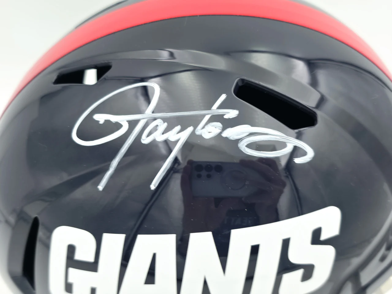 Lawrence Taylor Autographed New York Giants Blue 1981-99 Throwback Full Size Speed Replica Helmet Beckett BAS Witness Stock #261940 - Image 2