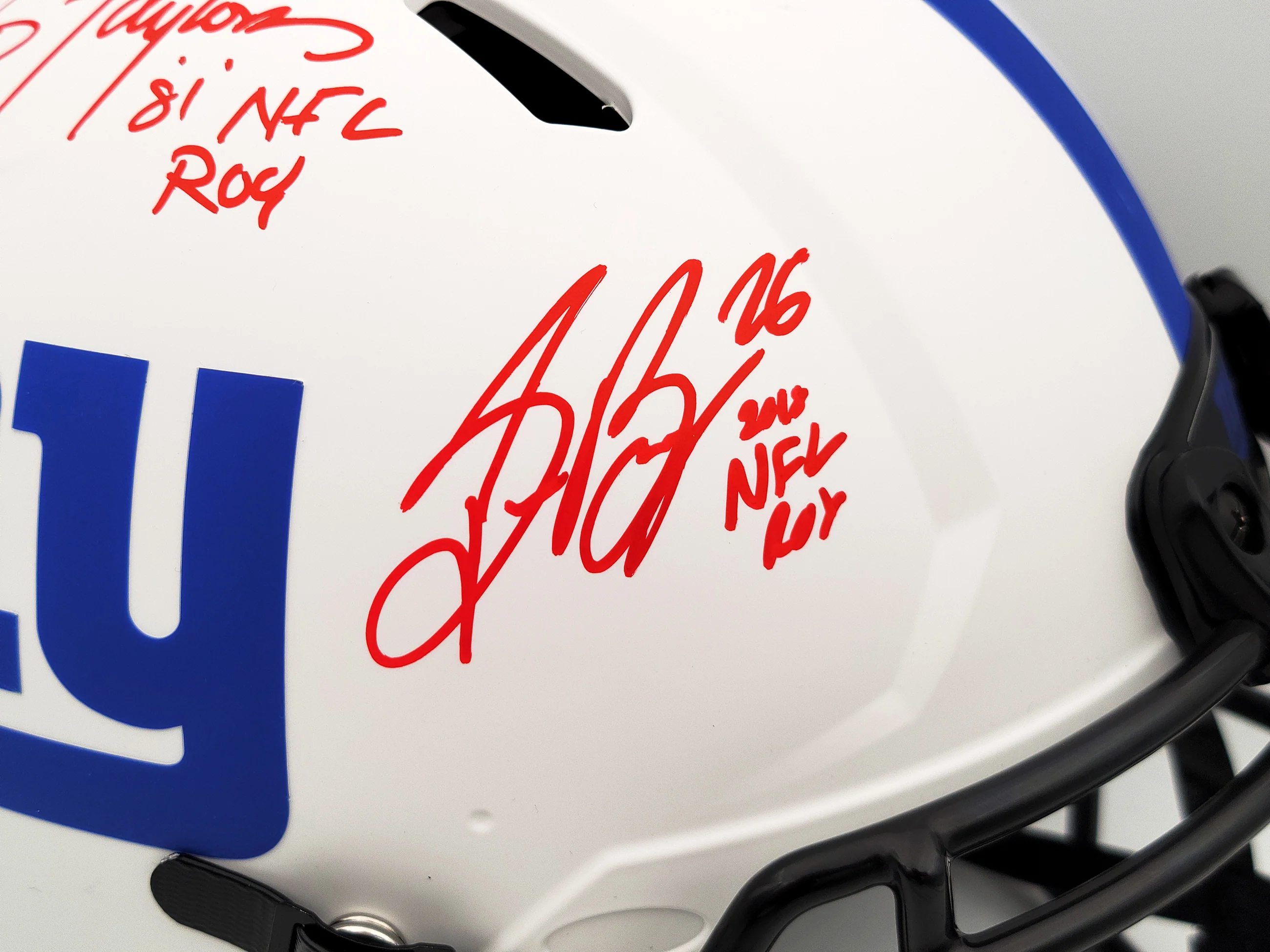 Lawrence Taylor & Saquon Barkley Autographed New York Giants Lunar Eclipse White Full Size Authentic Speed Helmet "NFL ROY" Beckett BAS QR Stock #202990 - Image 3