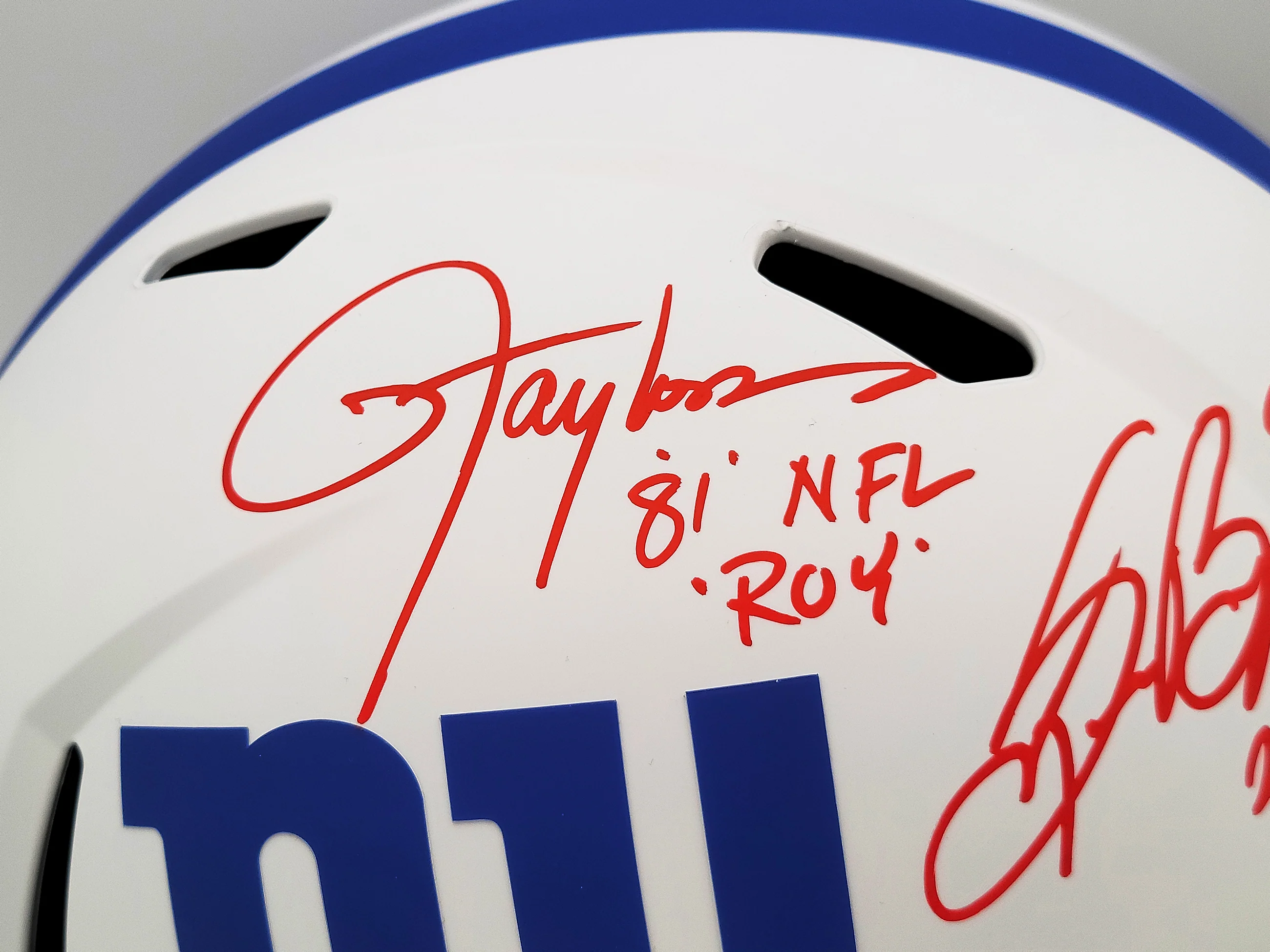 Lawrence Taylor & Saquon Barkley Autographed New York Giants Lunar Eclipse White Full Size Replica Speed Helmet "NFL ROY" Beckett BAS QR Stock #202989 - Image 2