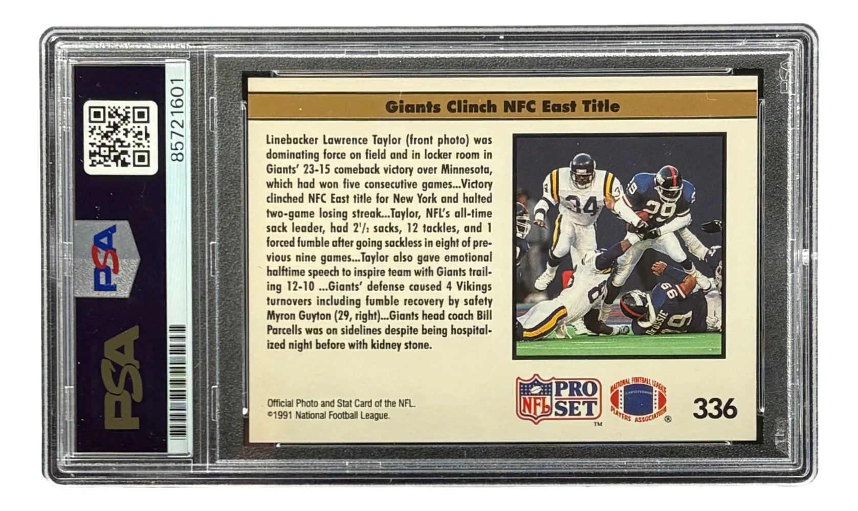 Lawrence Taylor Signed 1991 Pro Set #336 Giants Trading Card PSA/DNA - Image 2