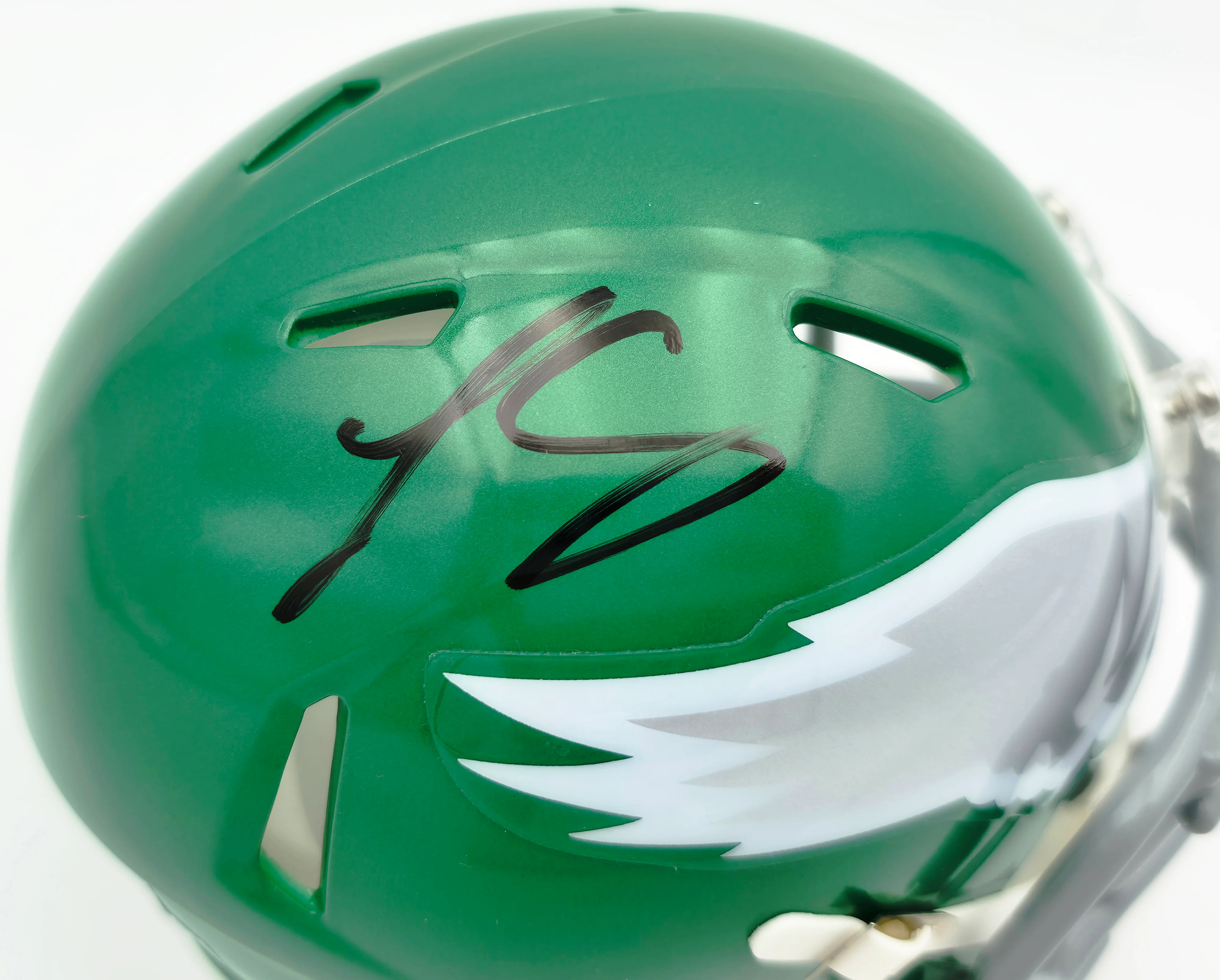 LeSean McCoy Autographed Philadelphia Eagles Green 2023 Alternate Speed Mini Helmet (In Black) Beckett BAS Witness Stock #261962 - Image 2