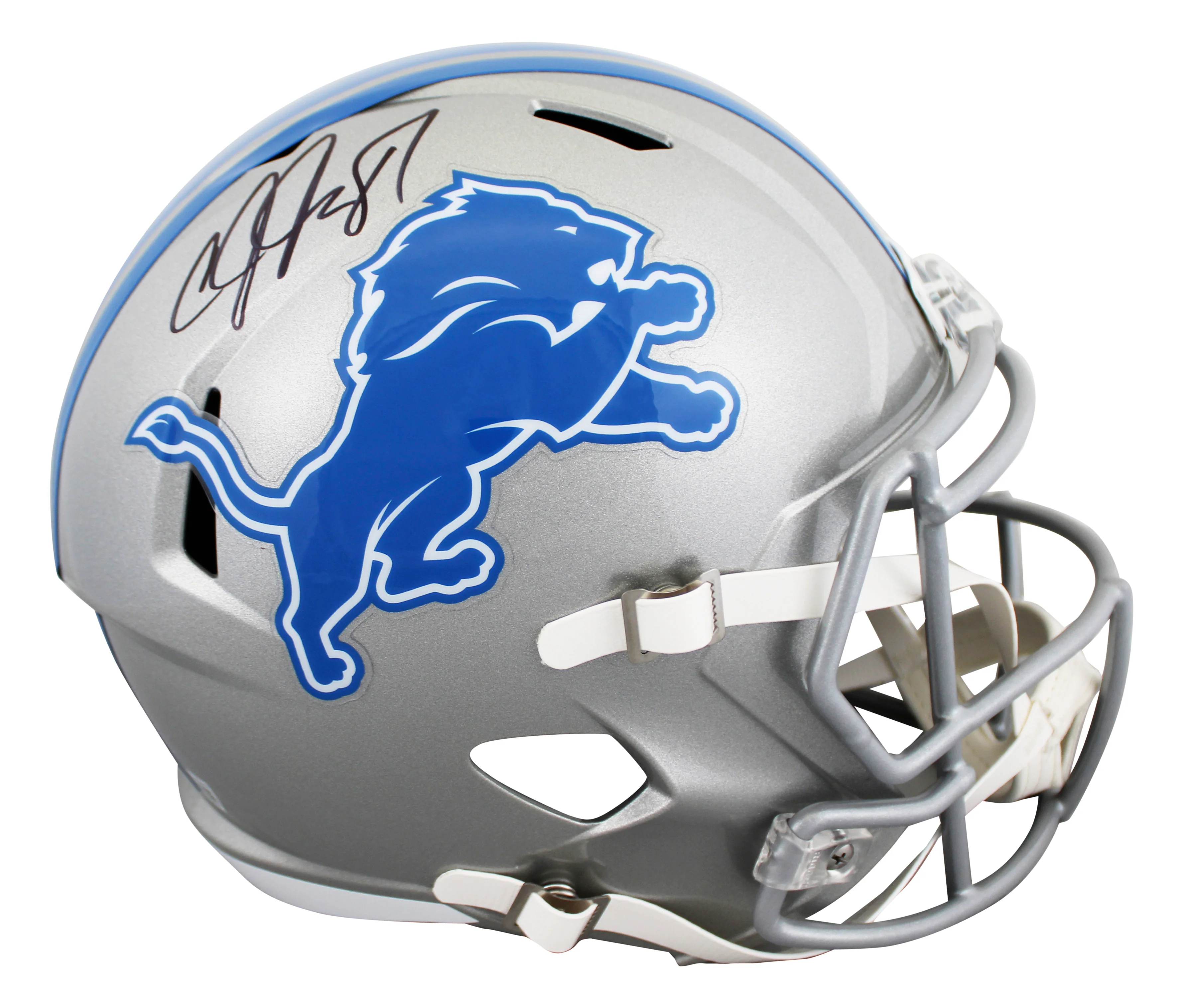 Lions Calvin Johnson Signed 2017-23 TB Full Size Speed Rep Helmet W/ Case BAS W - Image 3