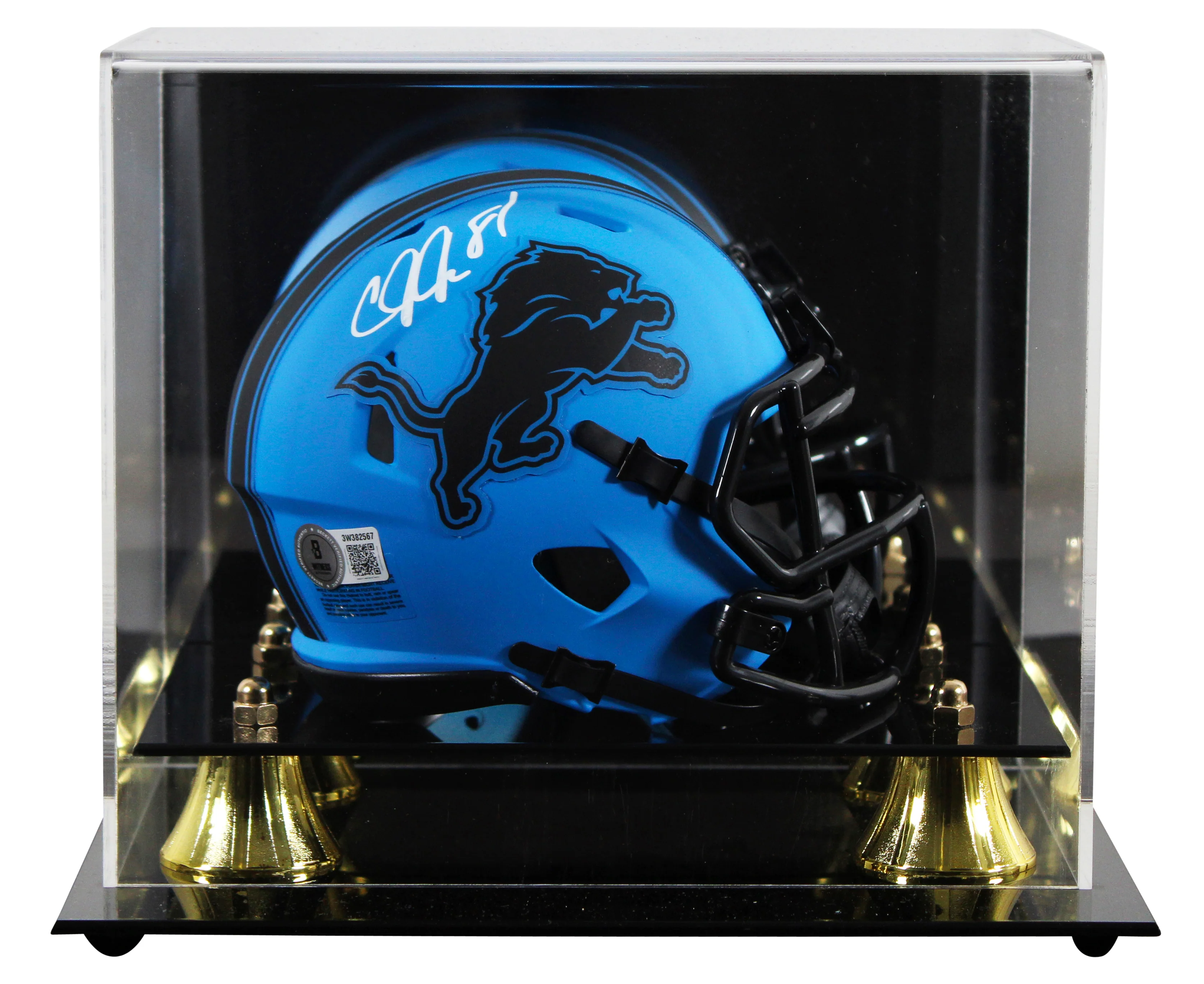 Lions Calvin Johnson Signed Rave Speed Mini Helmet W/ Case BAS Witnessed - Image 2