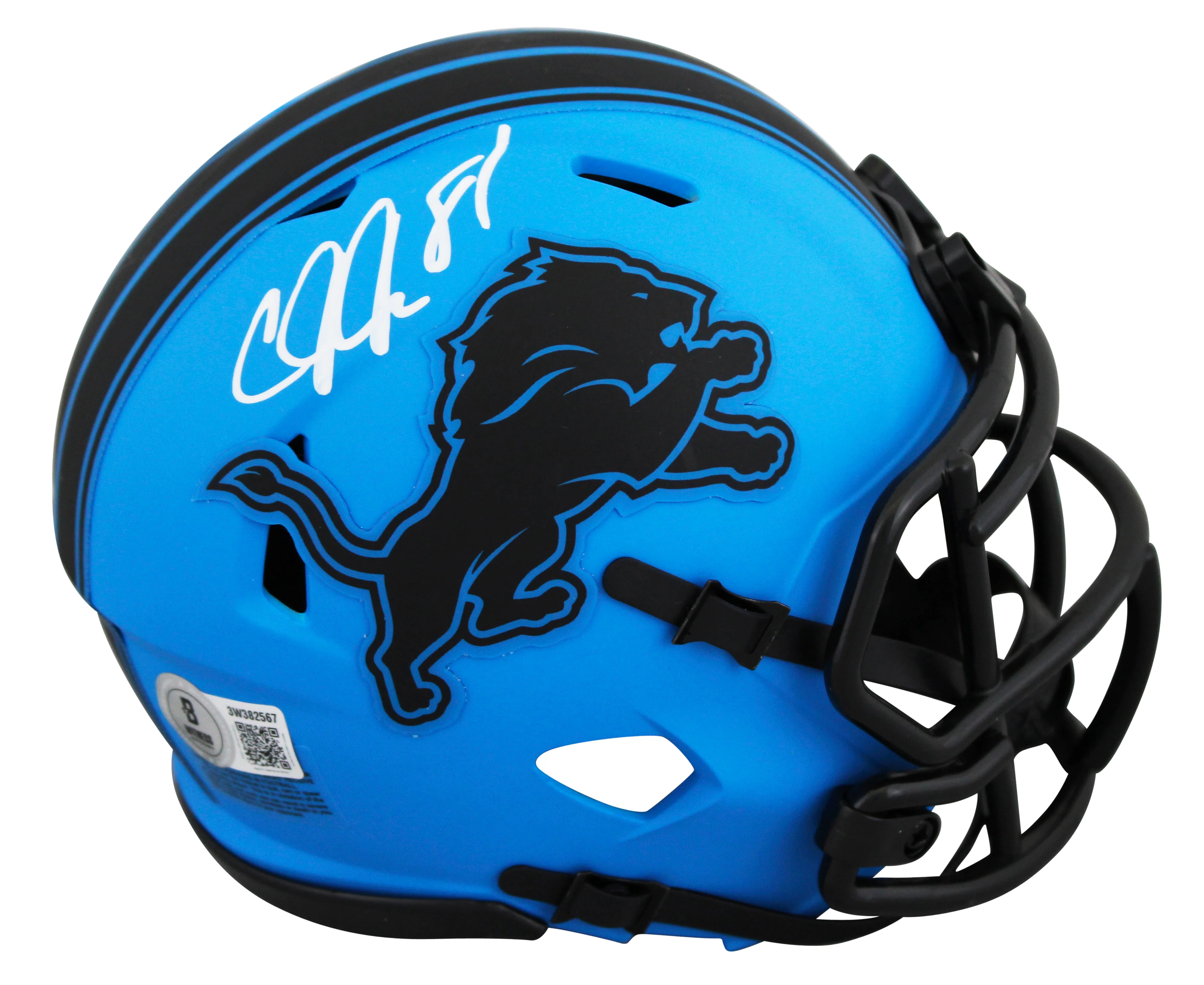 Lions Calvin Johnson Signed Rave Speed Mini Helmet W/ Case BAS Witnessed - Image 3