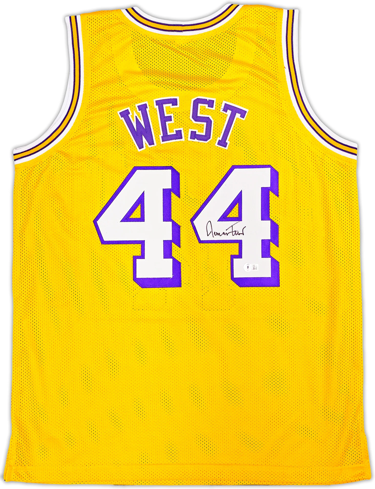 Los Angeles Lakers Jerry West Autographed Yellow Jersey Beckett BAS QR Stock #221334 - Image 2