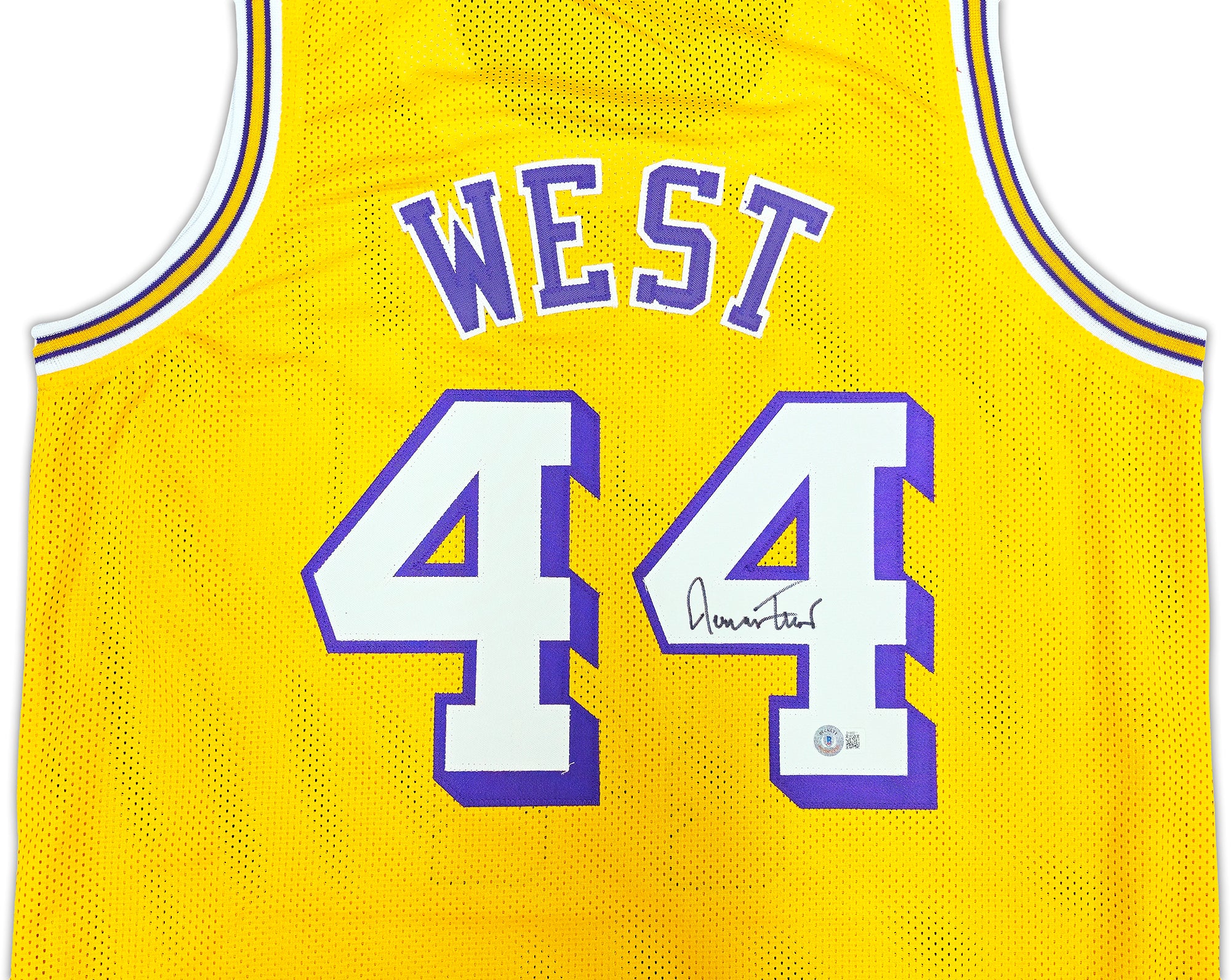 Los Angeles Lakers Jerry West Autographed Yellow Jersey Beckett BAS QR Stock #221334 - Image 3