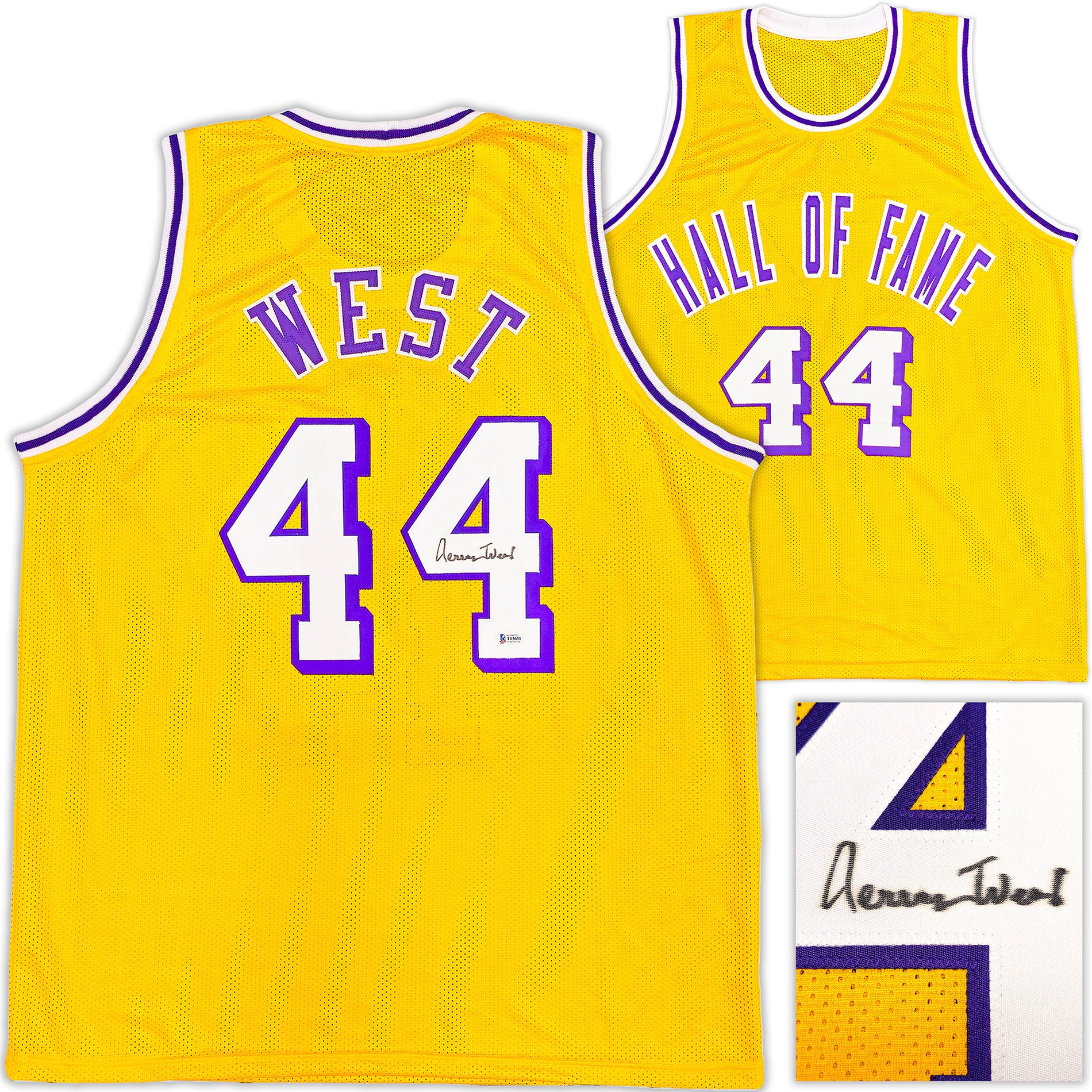 Los Angeles Lakers Jerry West Autographed Yellow Jersey Beckett BAS Stock #234693 - Image 3