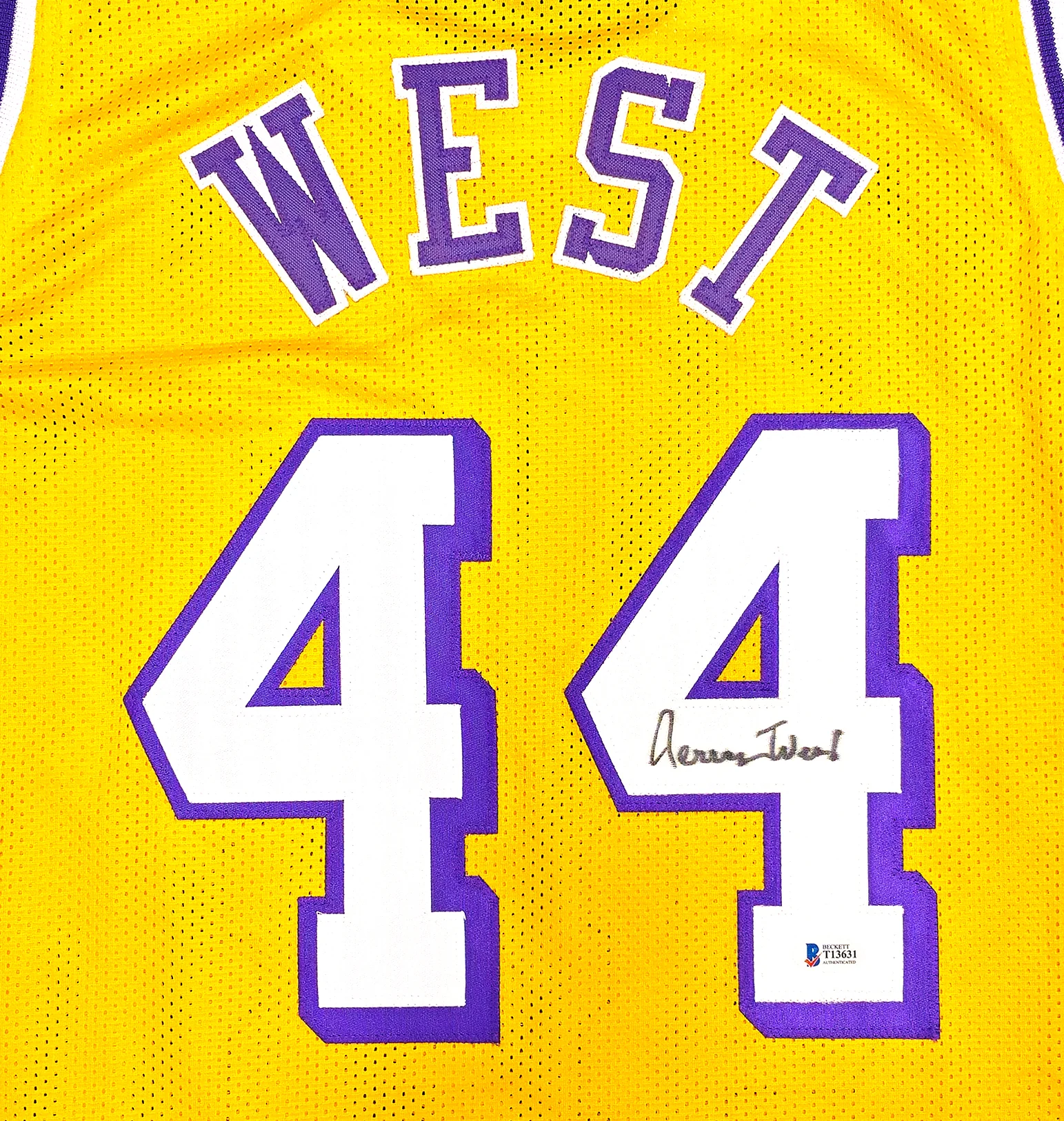 Los Angeles Lakers Jerry West Autographed Yellow Jersey Beckett BAS Stock #234693 - Image 4
