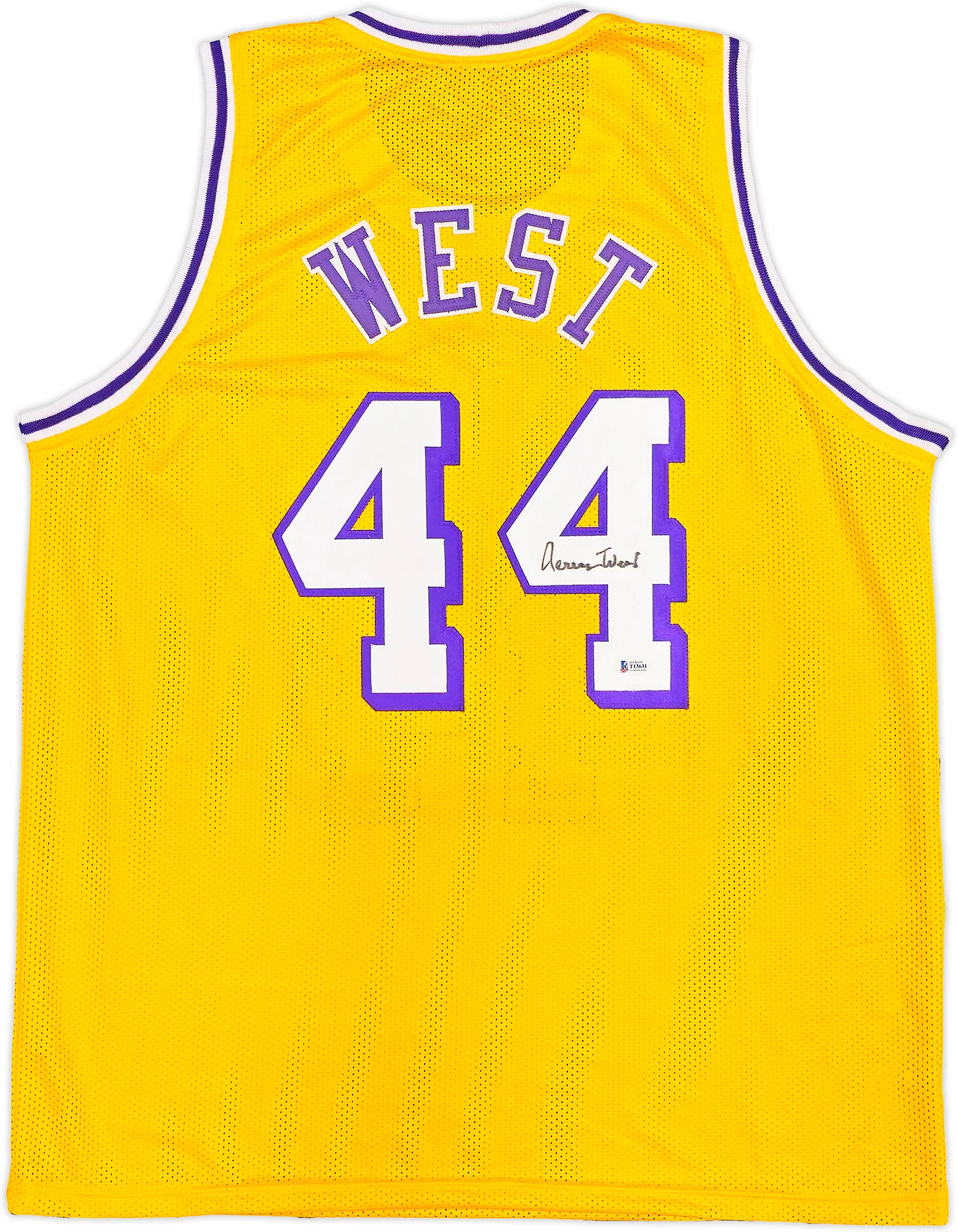 Los Angeles Lakers Jerry West Autographed Yellow Jersey Beckett BAS Stock #234693 - Image 5
