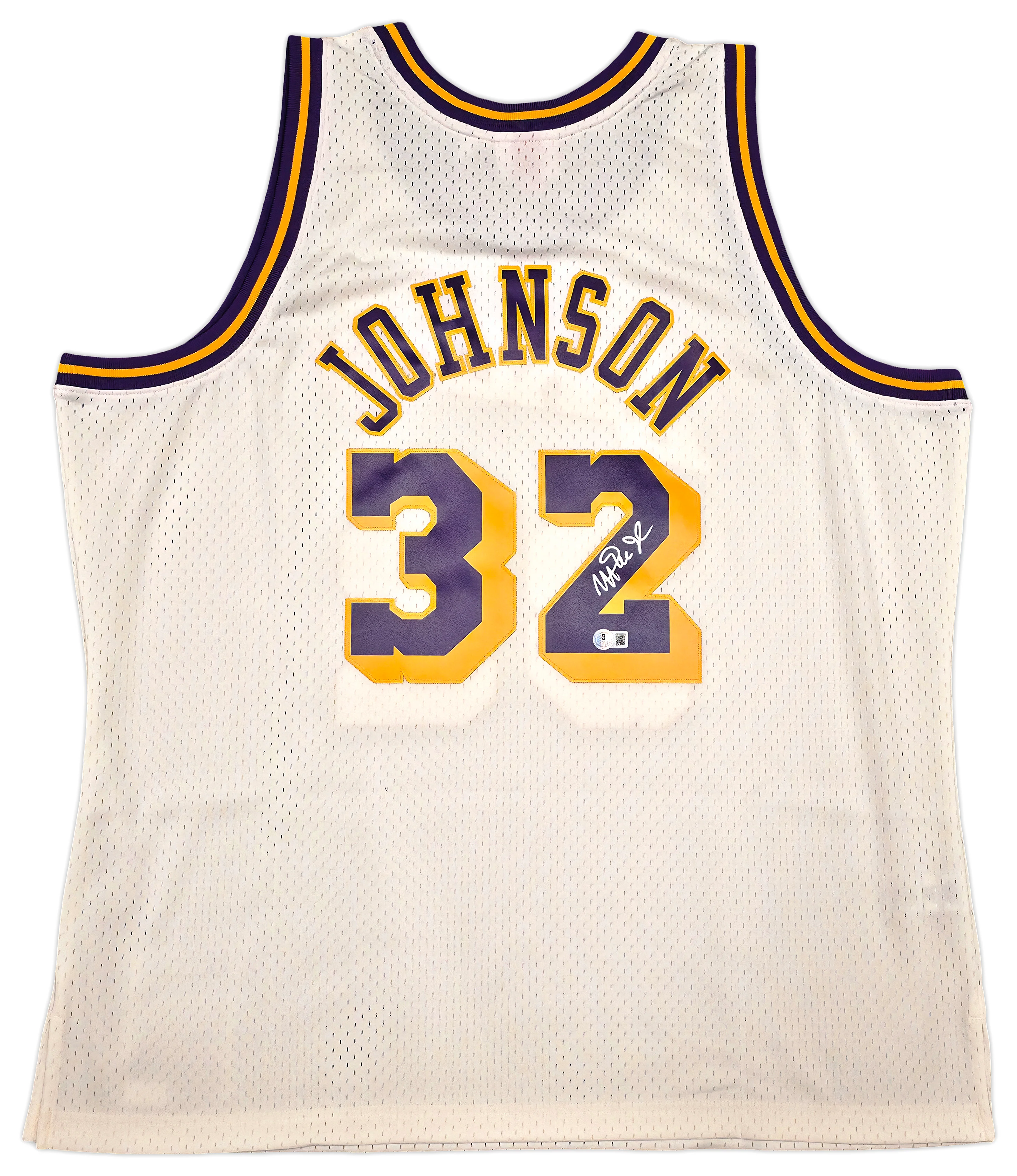 Los Angeles Lakers Magic Johnson Autographed Cream Authentic Mitchell & Ness 1984-85 Hardwood Classic Swingman Jersey Size XXL Beckett BAS Witness Stock #256706 - Image 2