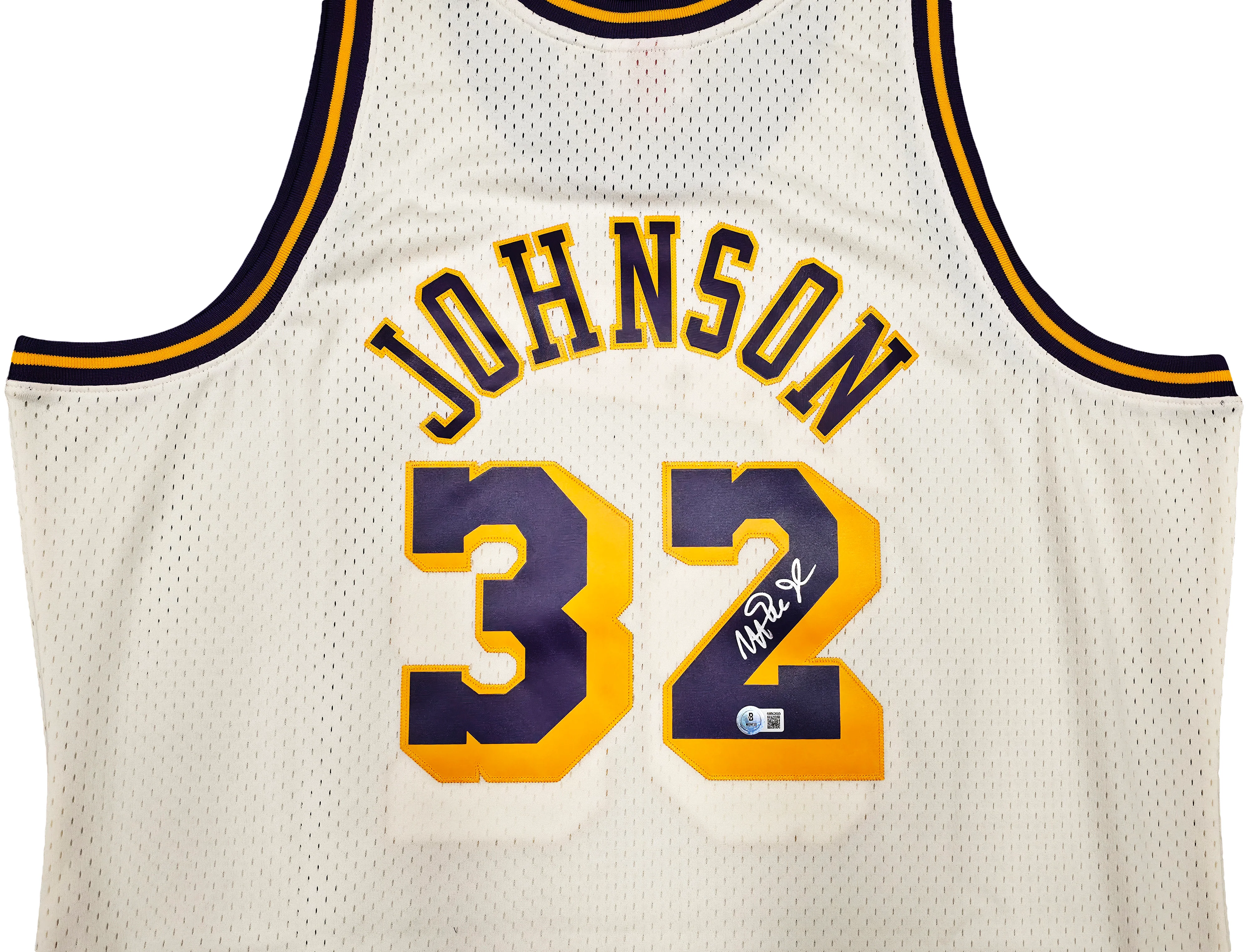 Los Angeles Lakers Magic Johnson Autographed Cream Authentic Mitchell & Ness 1984-85 Hardwood Classic Swingman Jersey Size XXL Beckett BAS Witness Stock #256706 - Image 3