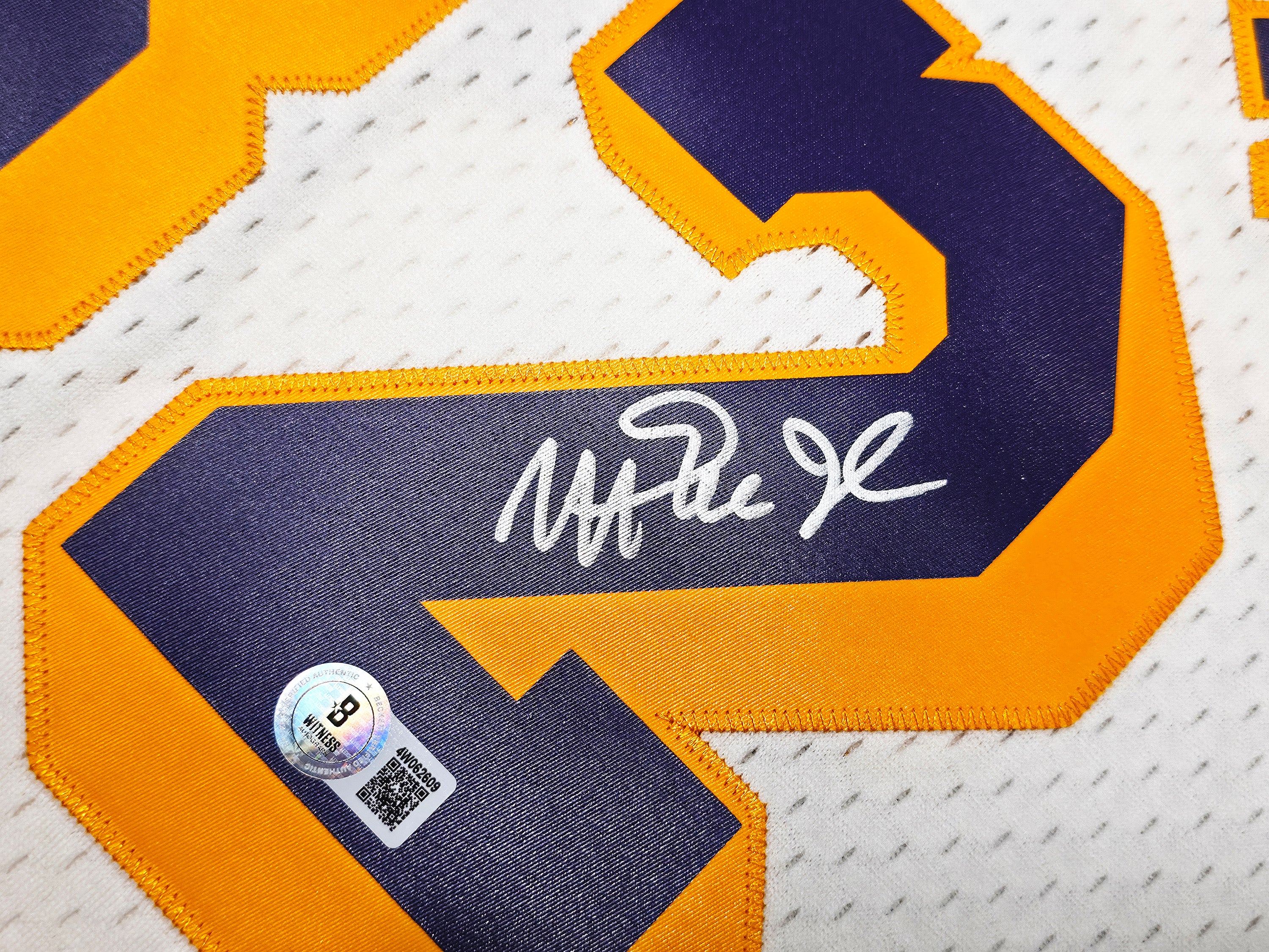 Los Angeles Lakers Magic Johnson Autographed Cream Authentic Mitchell & Ness 1984-85 Hardwood Classic Swingman Jersey Size XXL Beckett BAS Witness Stock #256706 - Image 4