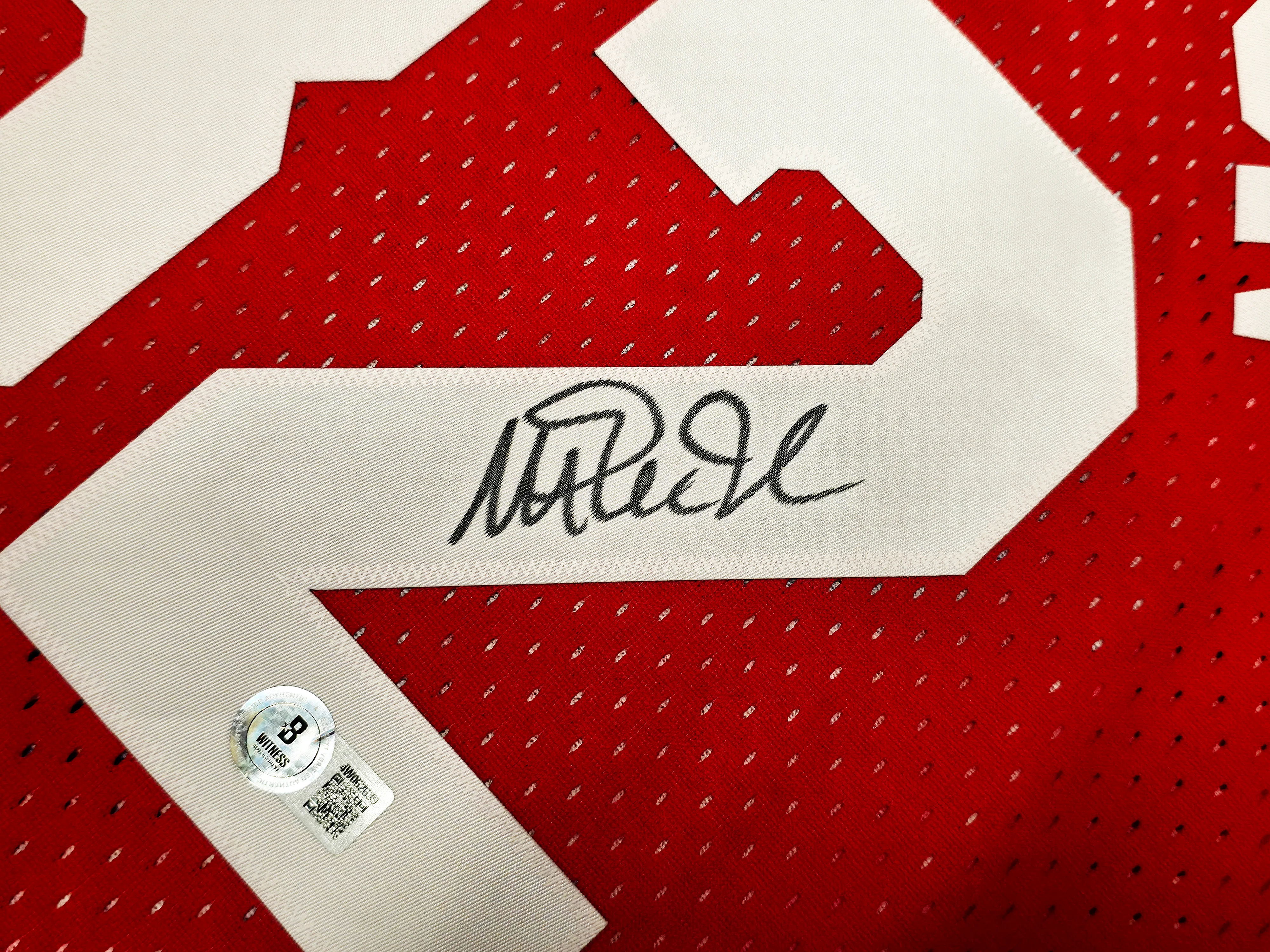 Los Angeles Lakers Magic Johnson Autographed Red Authentic Mitchell & Ness 1991 All Star Game Hardwood Classic Swingman Jersey Size L Beckett BAS Witness Stock #256711 - Image 4