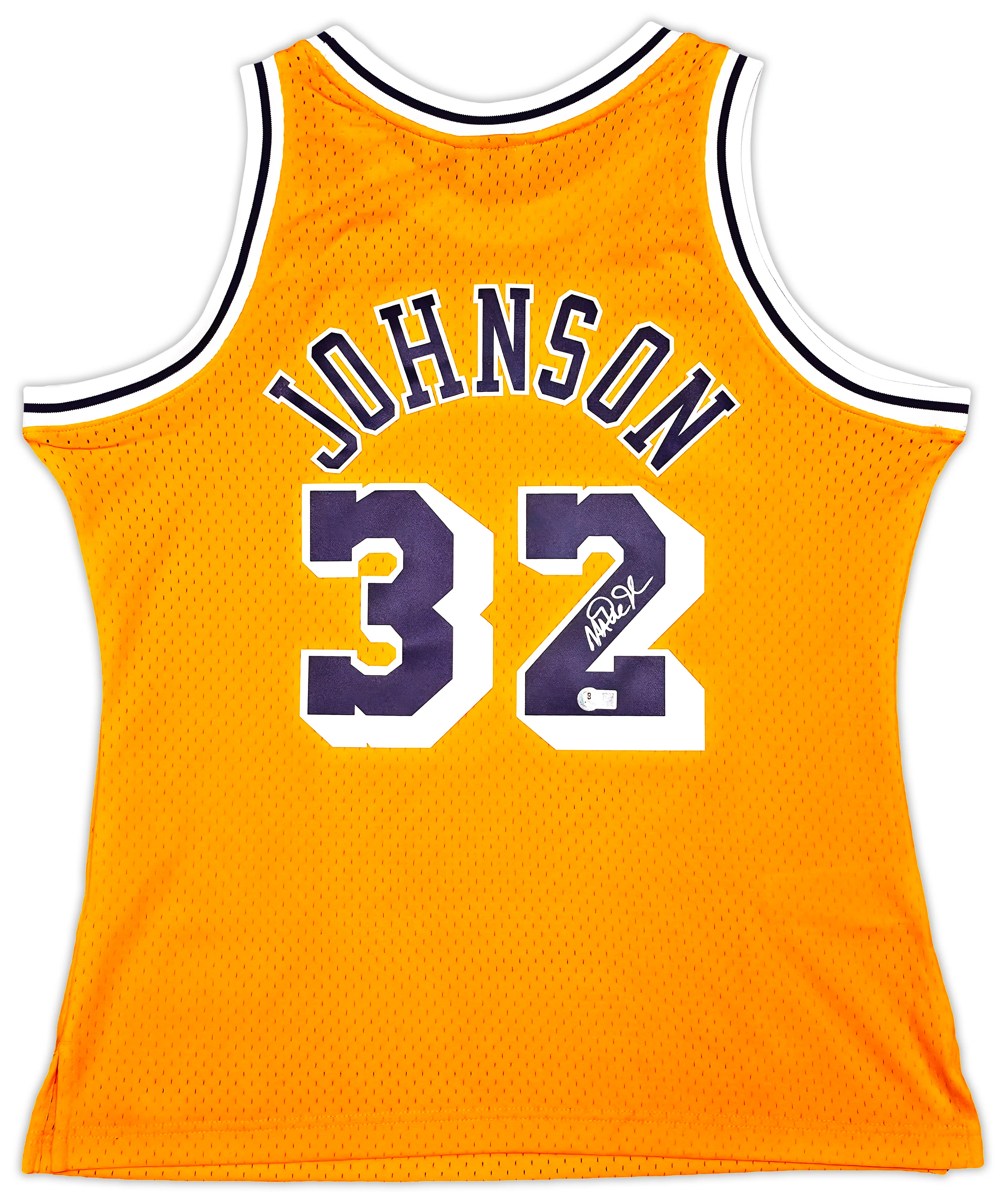 Los Angeles Lakers Magic Johnson Autographed Yellow Authentic Mitchell & Ness 1984-85 Hardwood Classic Swingman Jersey Size XL Beckett BAS Witness Stock #256710 - Image 2