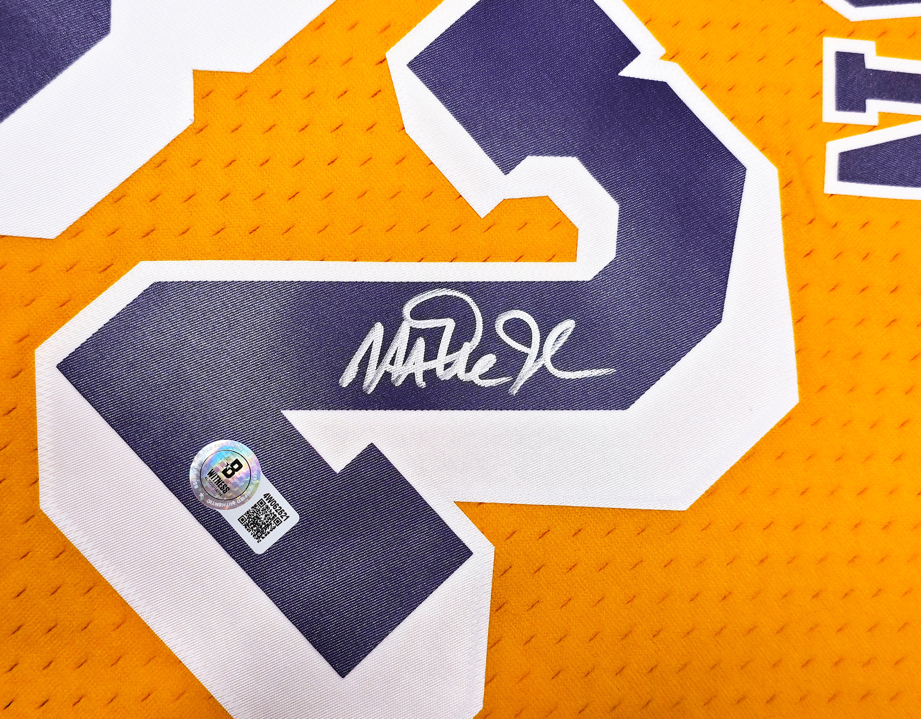 Los Angeles Lakers Magic Johnson Autographed Yellow Authentic Mitchell & Ness 1984-85 Hardwood Classic Swingman Jersey Size XL Beckett BAS Witness Stock #256710 - Image 4
