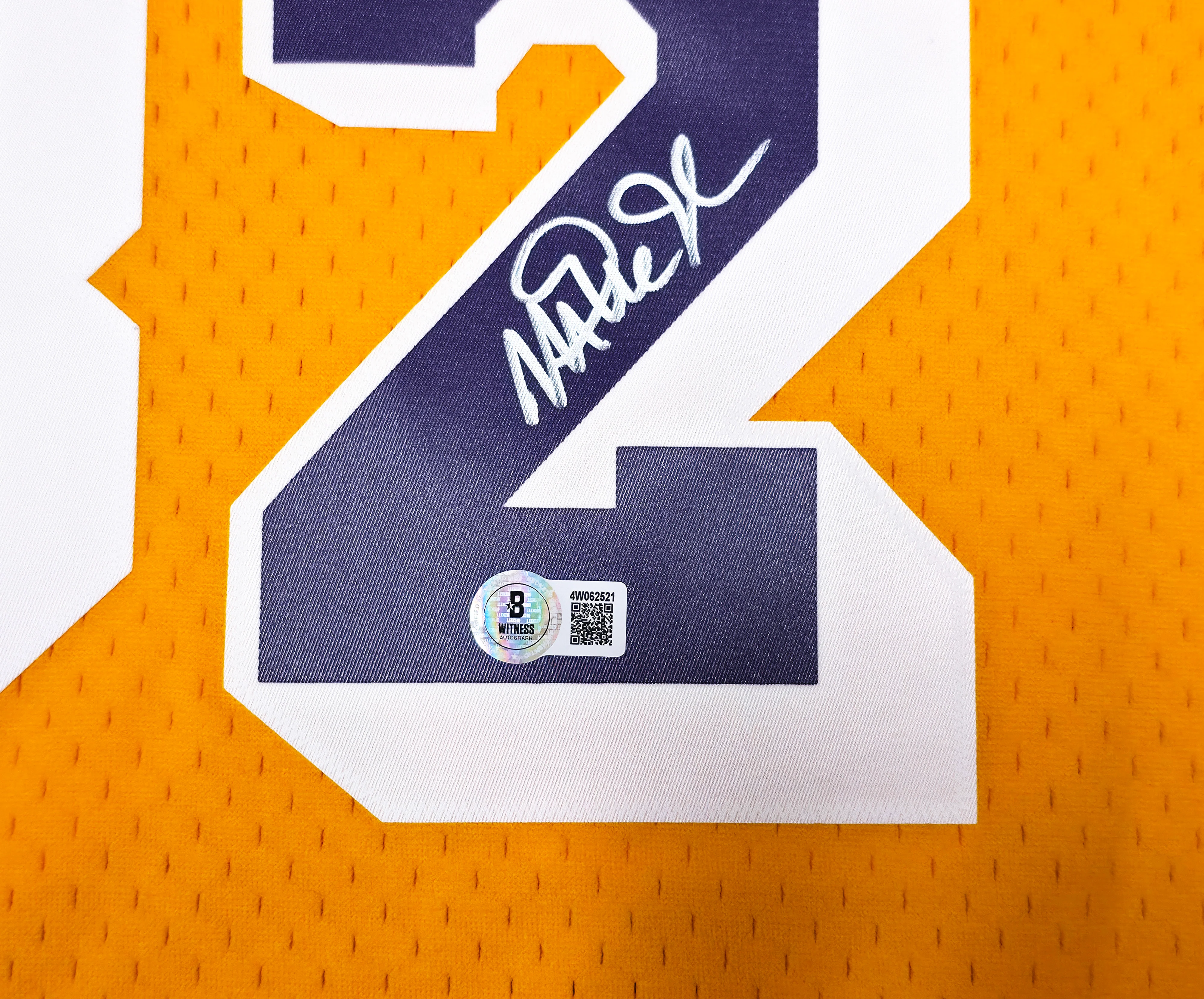 Los Angeles Lakers Magic Johnson Autographed Yellow Authentic Mitchell & Ness 1984-85 Hardwood Classic Swingman Jersey Size XL Beckett BAS Witness Stock #256710 - Image 5