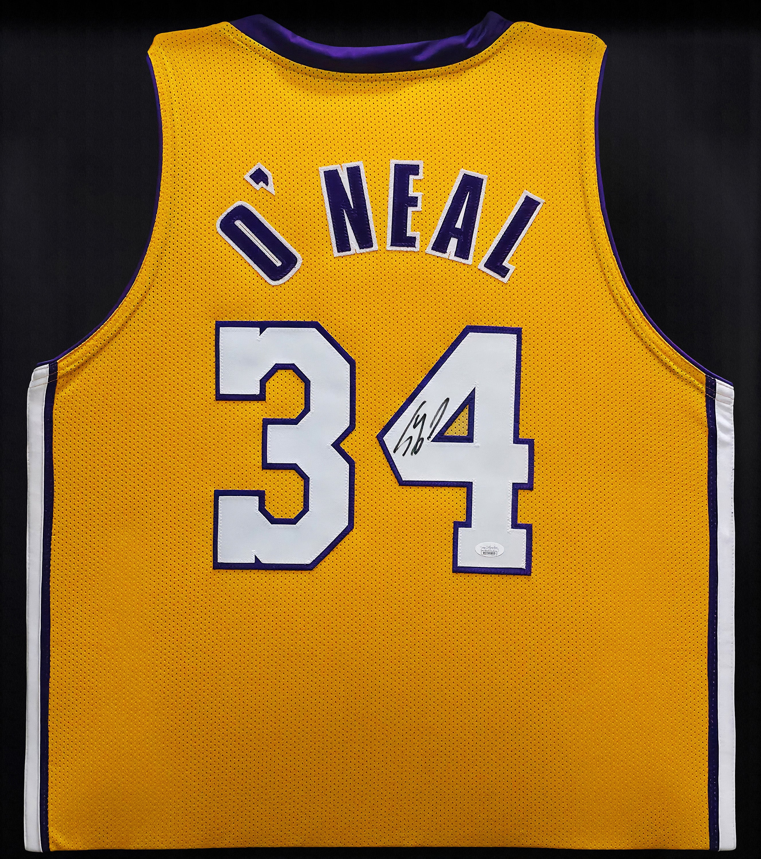 Los Angeles Lakers Shaquille O'Neal Autographed Framed Gold Jersey JSA Witness Stock #253343 - Image 2
