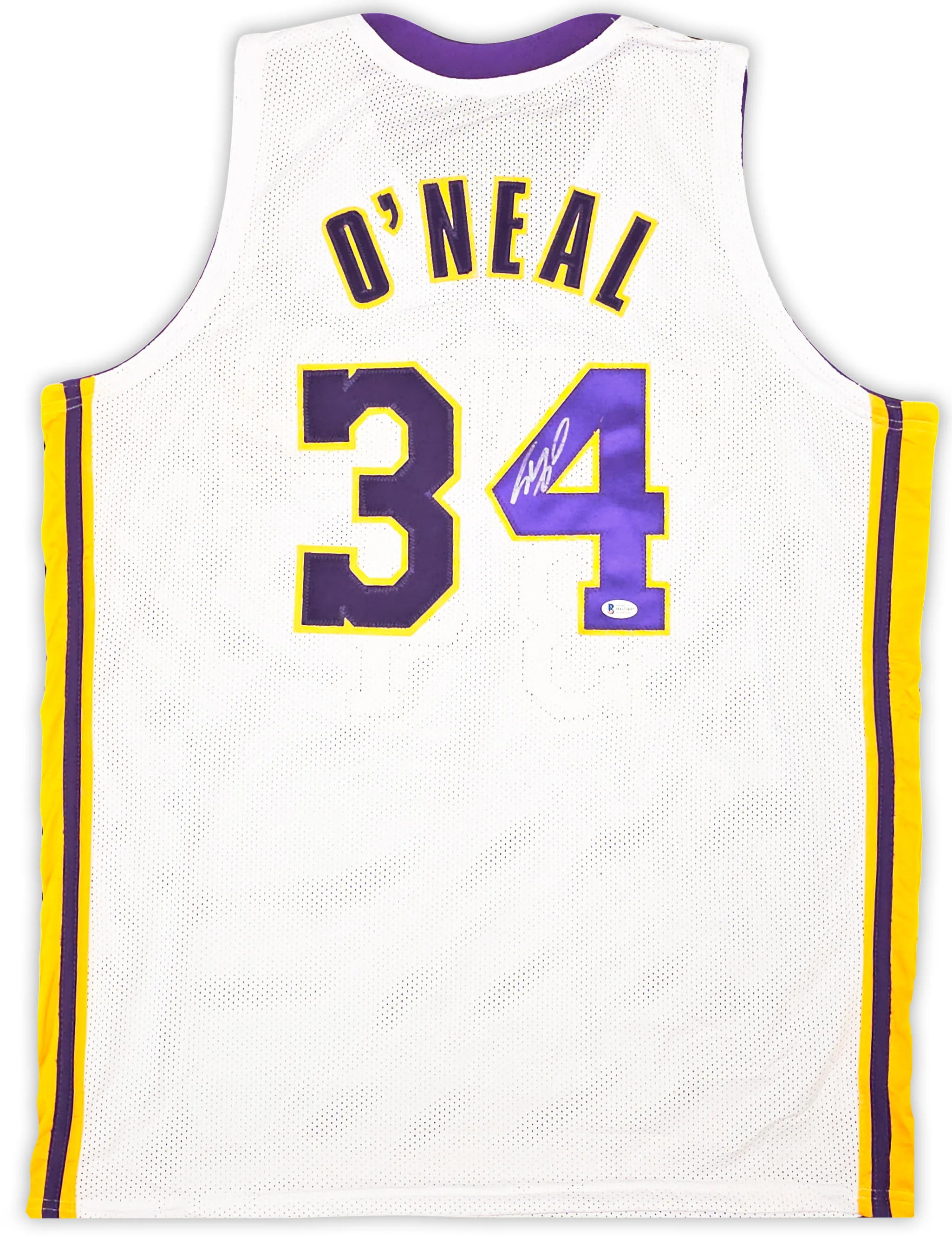Los Angeles Lakers Shaquille Shaq O'Neal Autographed White Jersey Signed on #4 Beckett BAS Stock #191134 - Image 2