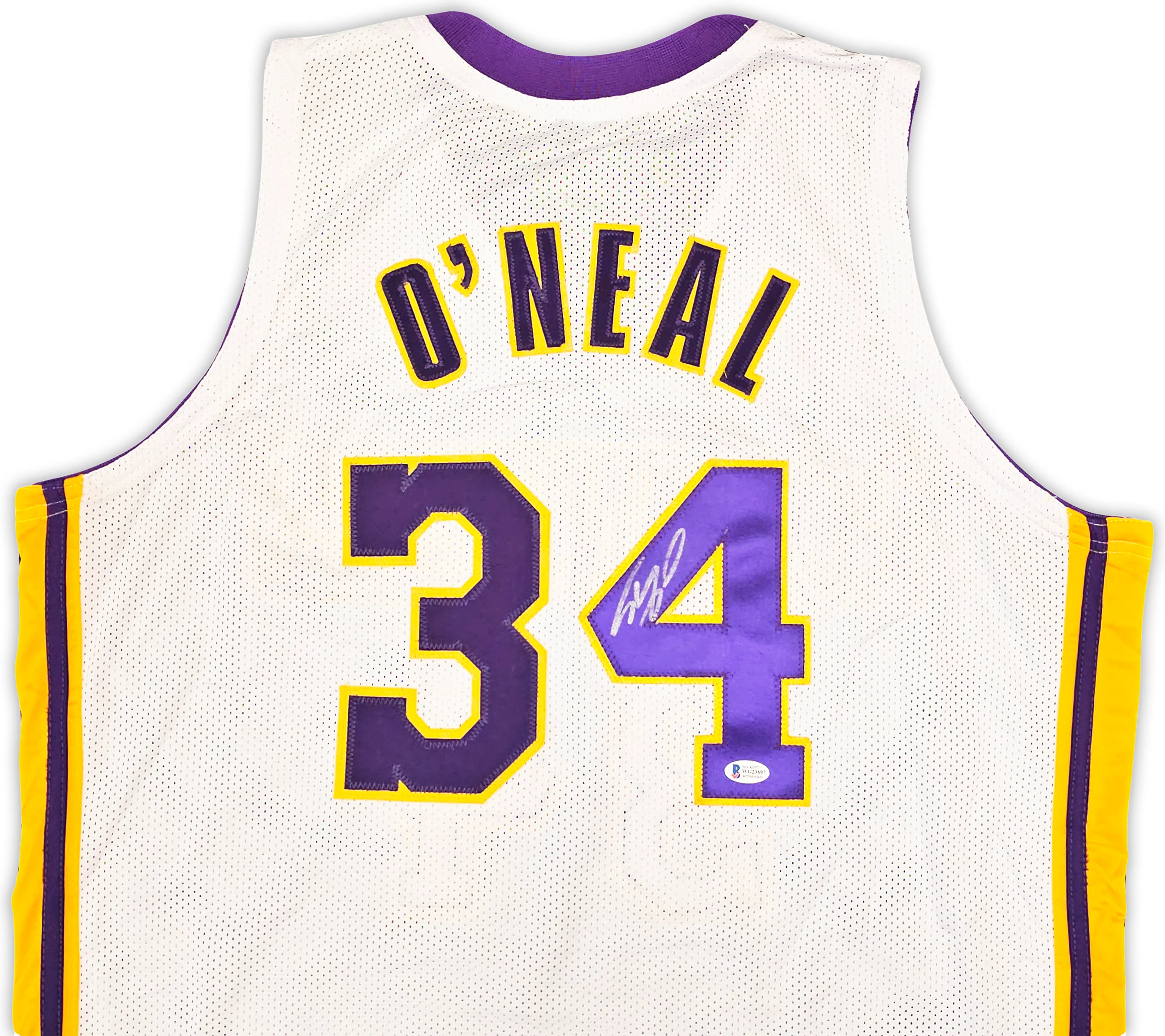 Los Angeles Lakers Shaquille Shaq O'Neal Autographed White Jersey Signed on #4 Beckett BAS Stock #191134 - Image 3