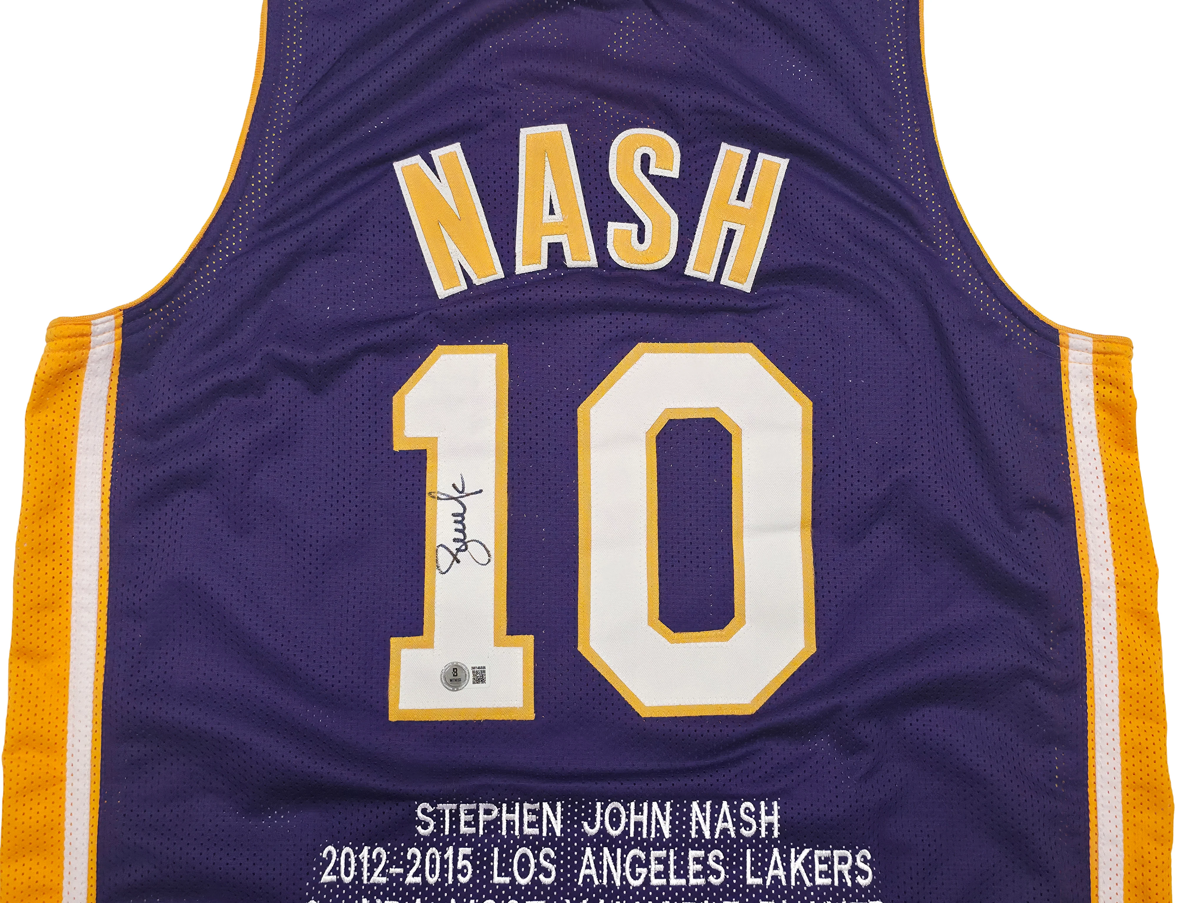 Los Angeles Lakers Steve Nash Autographed Purple Stat Jersey Beckett BAS Witness Stock #252474 - Image 2