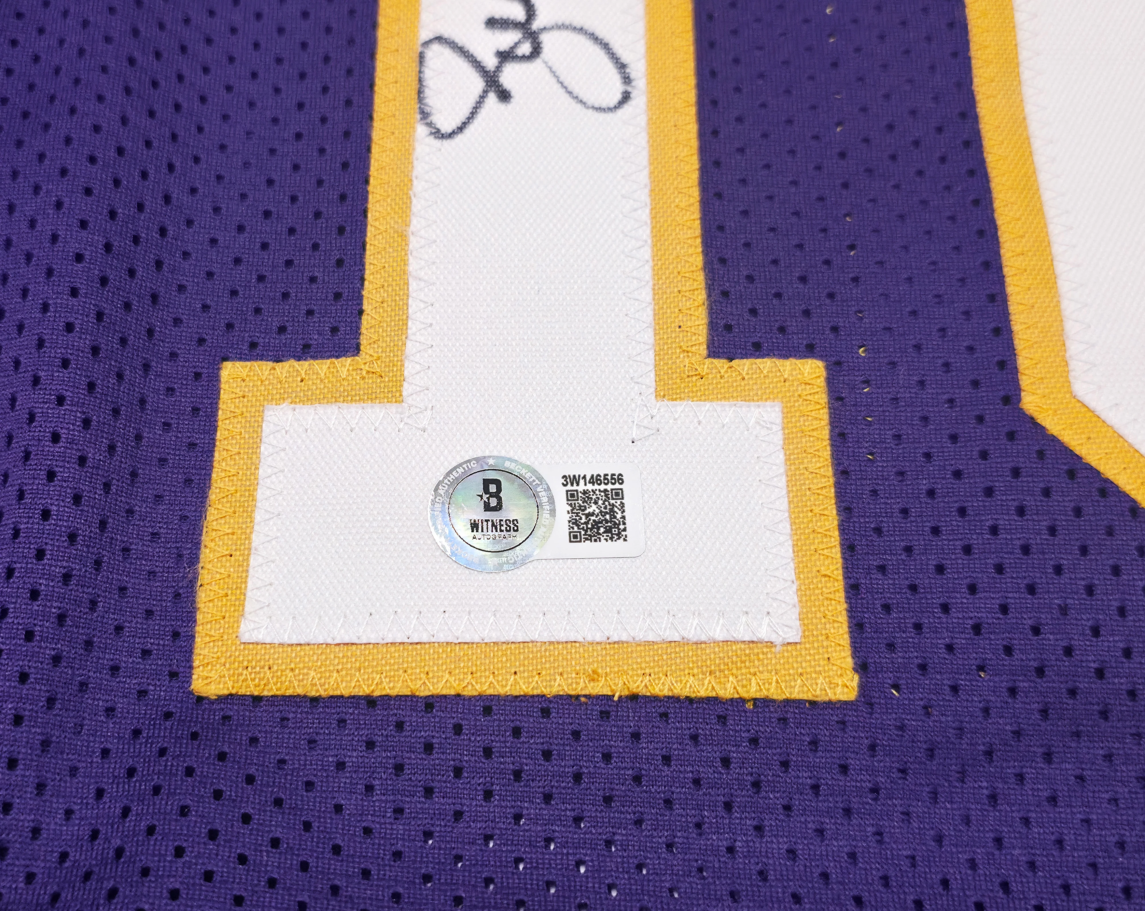 Los Angeles Lakers Steve Nash Autographed Purple Stat Jersey Beckett BAS Witness Stock #252474 - Image 4