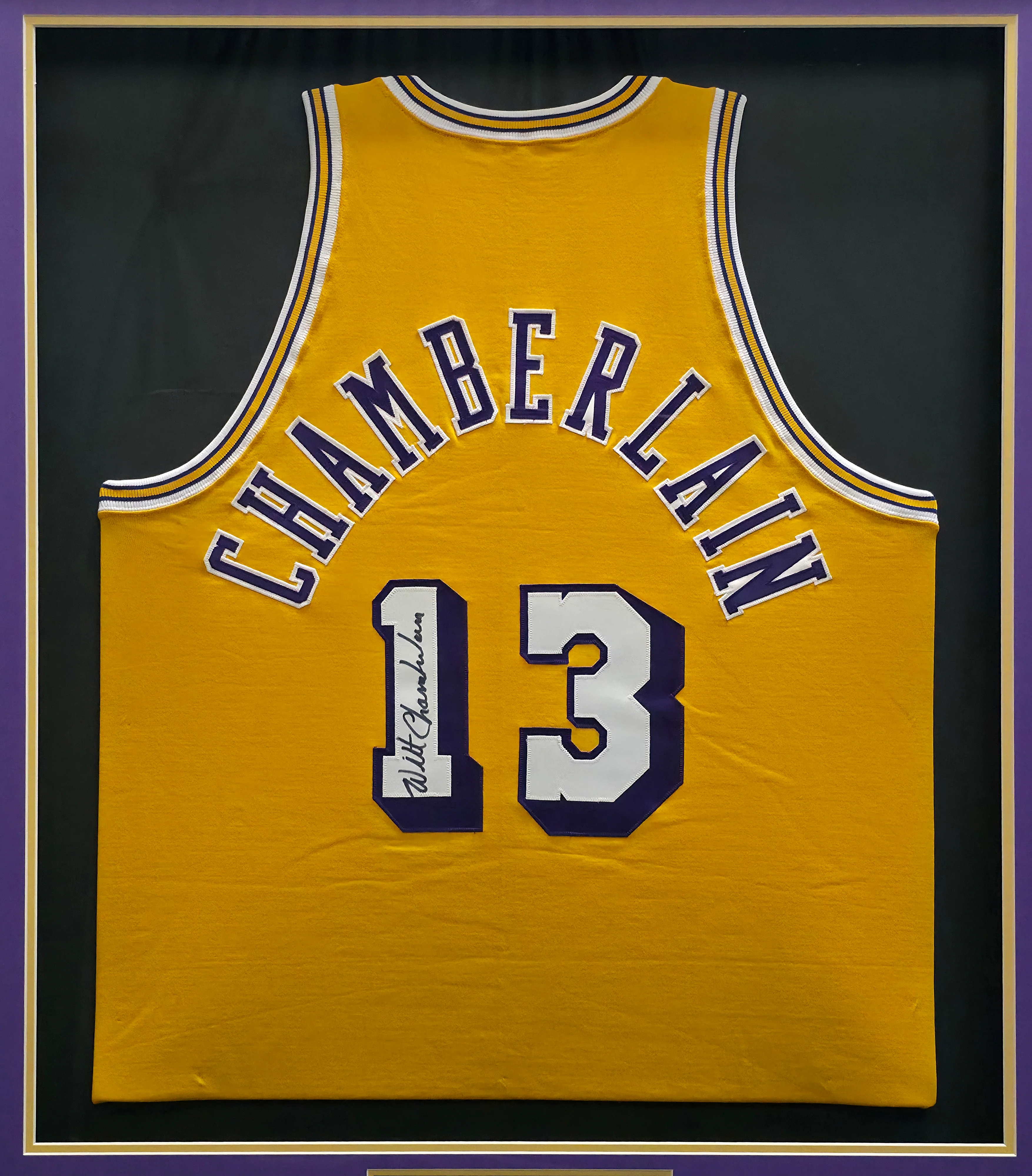 Los Angeles Lakers Wilt Chamberlain Autographed Framed Gold Jersey JSA #ZZ42005 - Image 2