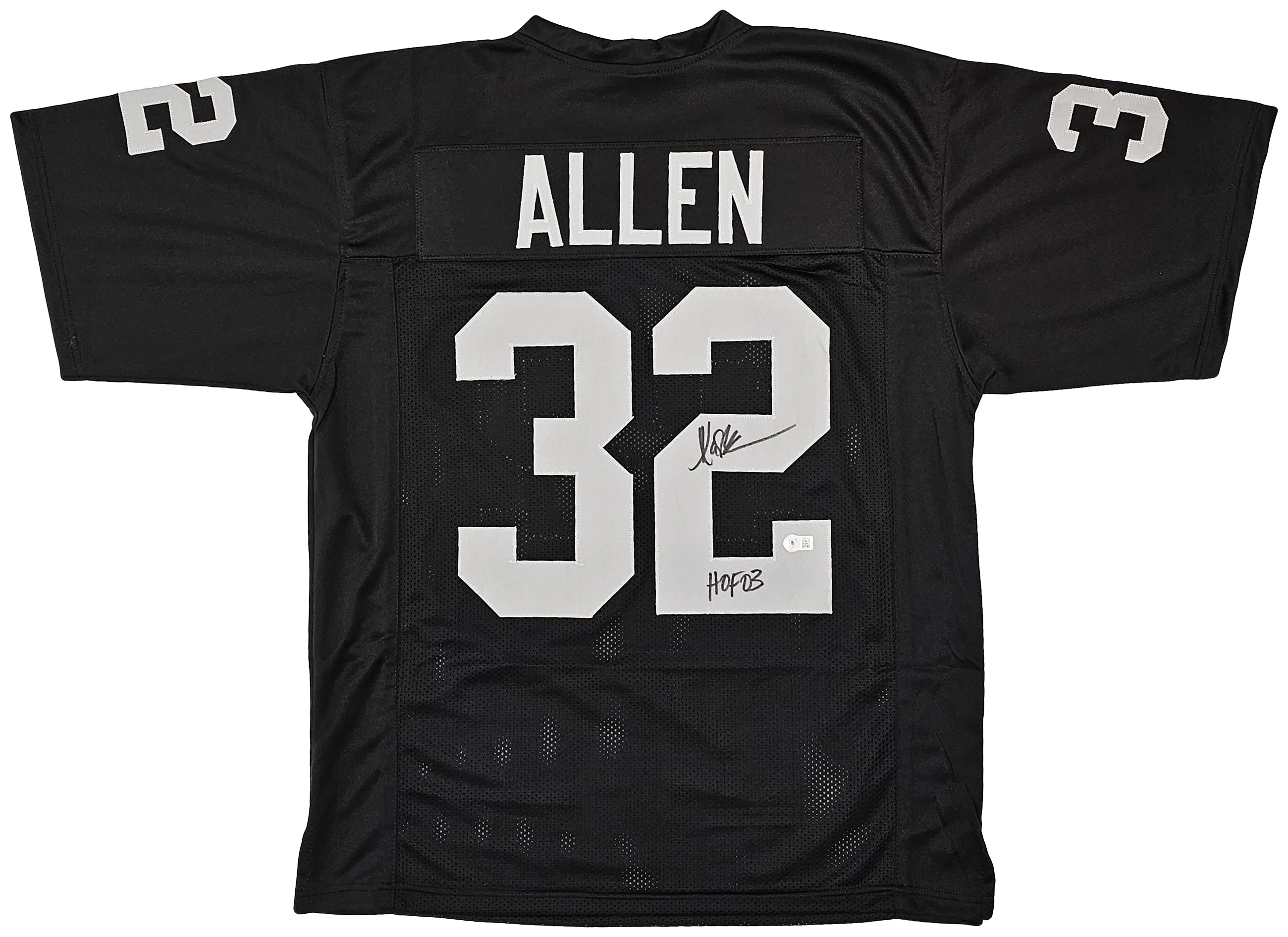 Los Angeles Raiders Marcus Allen Autographed Black Jersey "HOF 03" Beckett BAS Witness Stock #215672 - Image 2