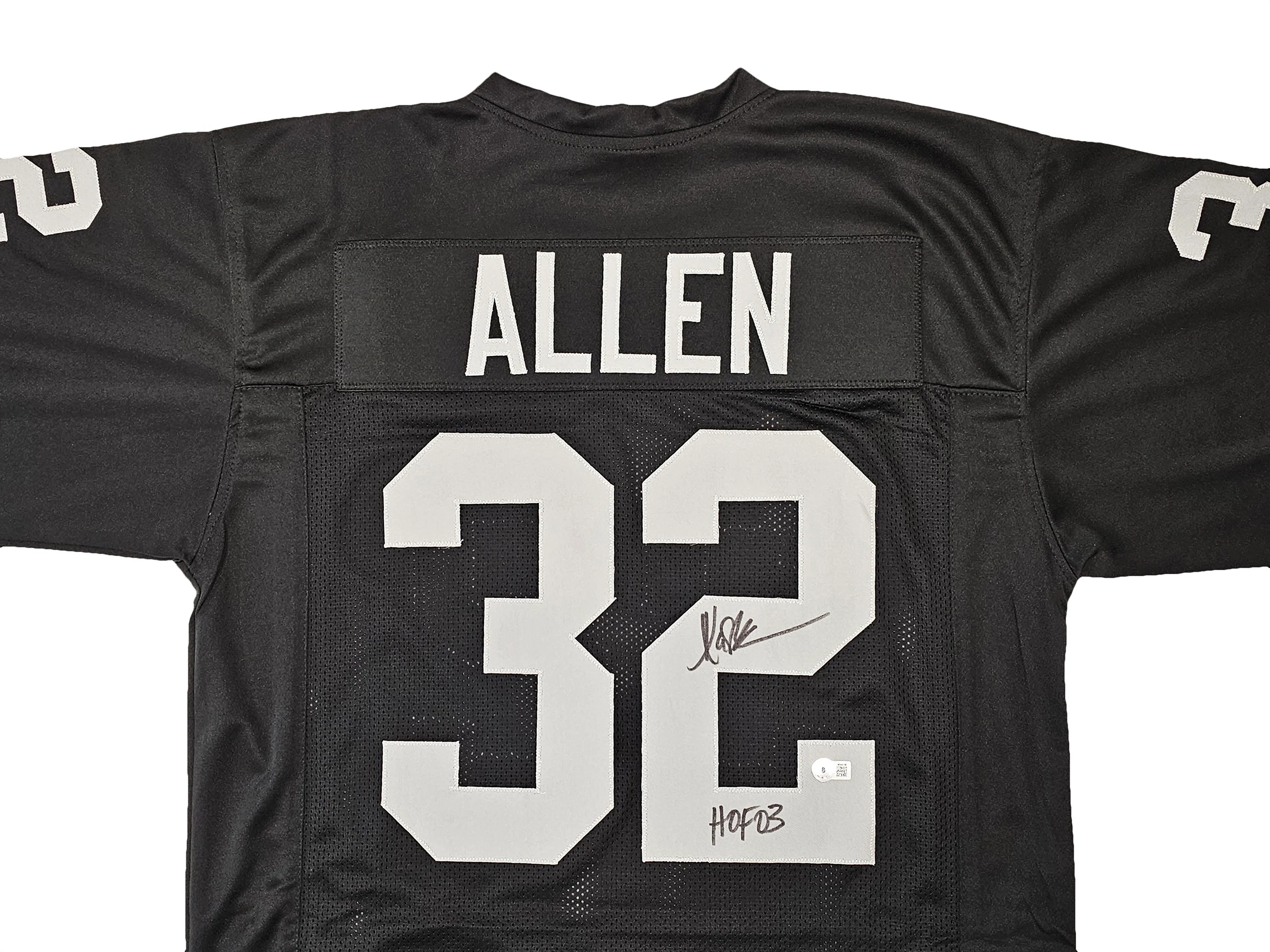Los Angeles Raiders Marcus Allen Autographed Black Jersey "HOF 03" Beckett BAS Witness Stock #215672 - Image 3