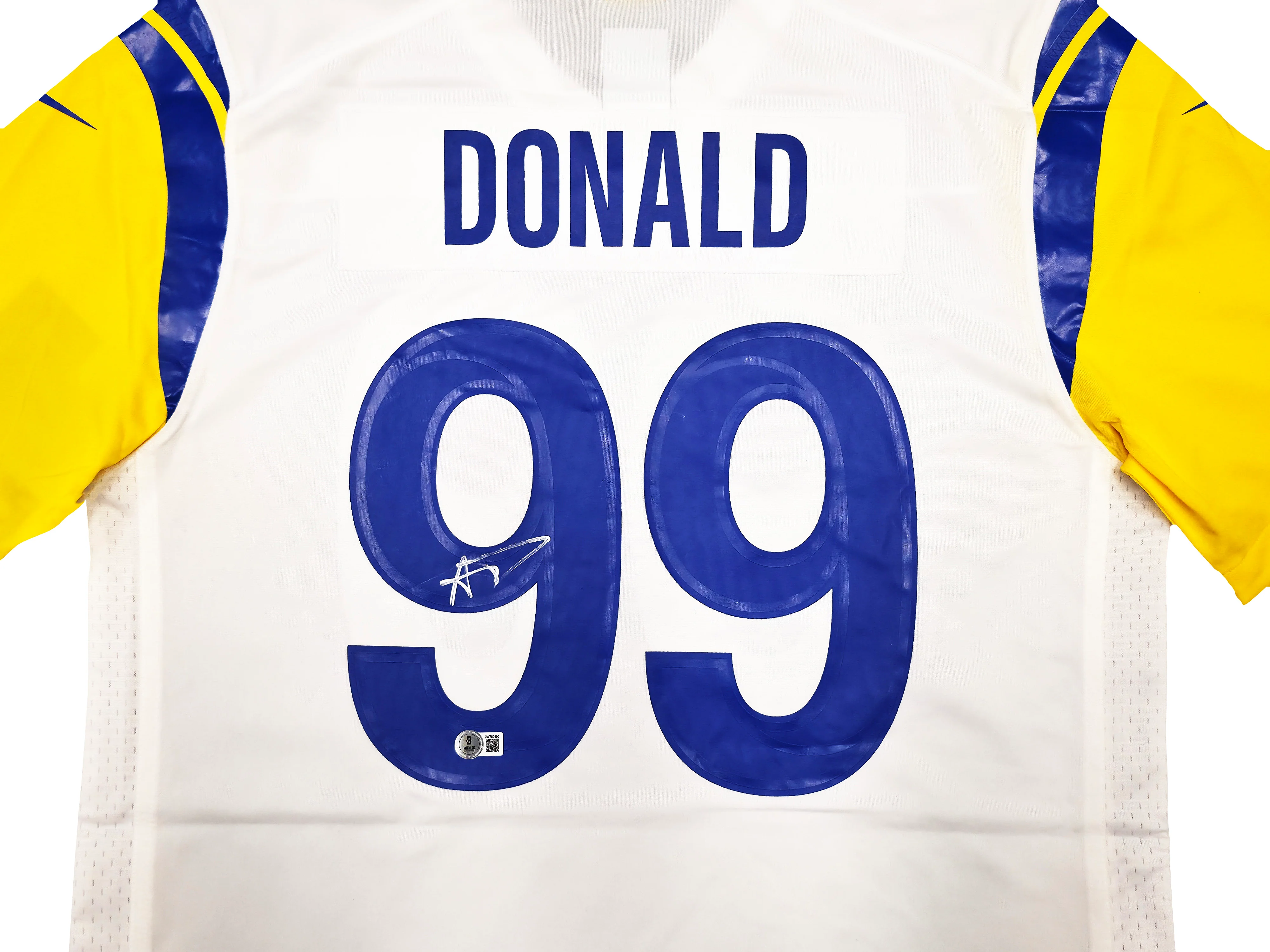 Los Angeles Rams Aaron Donald Autographed White Nike On Field Jersey Size L Beckett BAS Witness Stock #241358 - Image 3