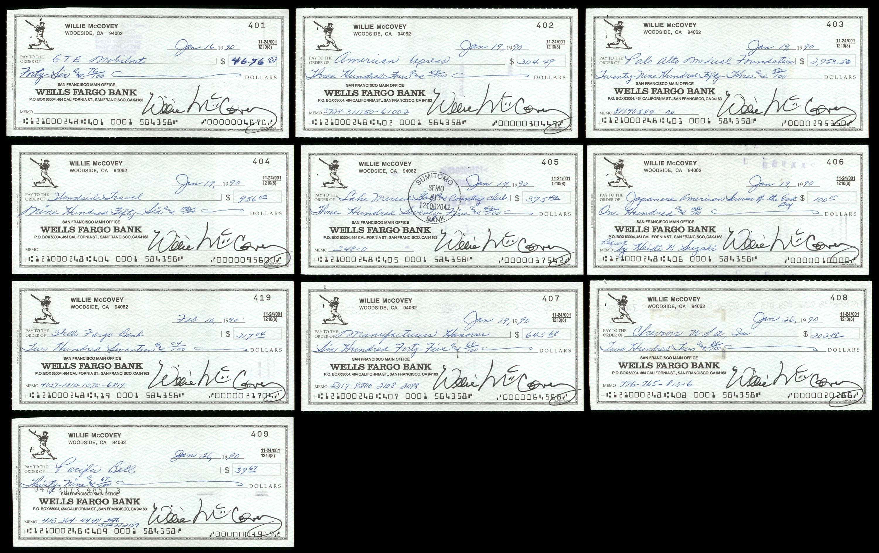 Lot of 50 Willie McCovey Autographed 3x6 Checks San Francisco Giants SKU #219430 - Image 3