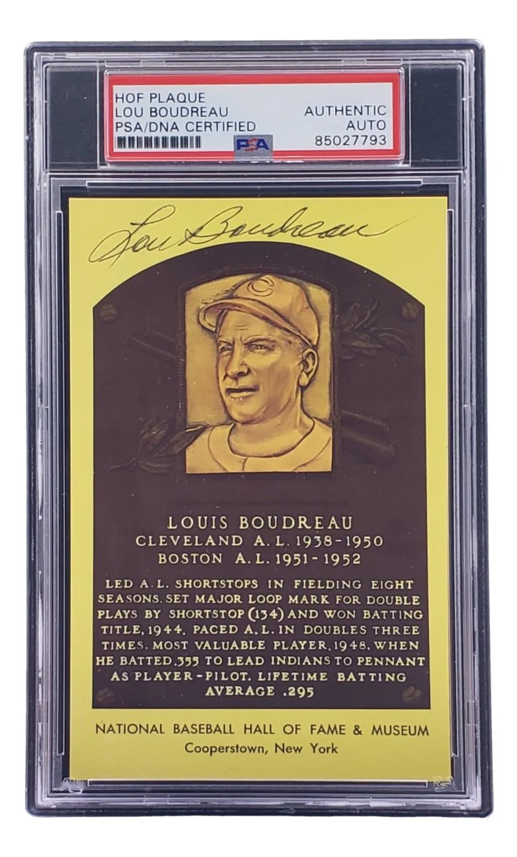 Lou Boudreau Signed 4x6 Cleveland HOF Plaque Card PSA/DNA 85027793 - Image 4