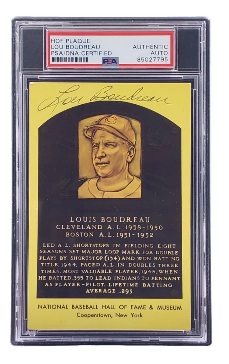 Lou Boudreau Signed 4x6 Cleveland HOF Plaque Card PSA/DNA 85027795 - Image 4